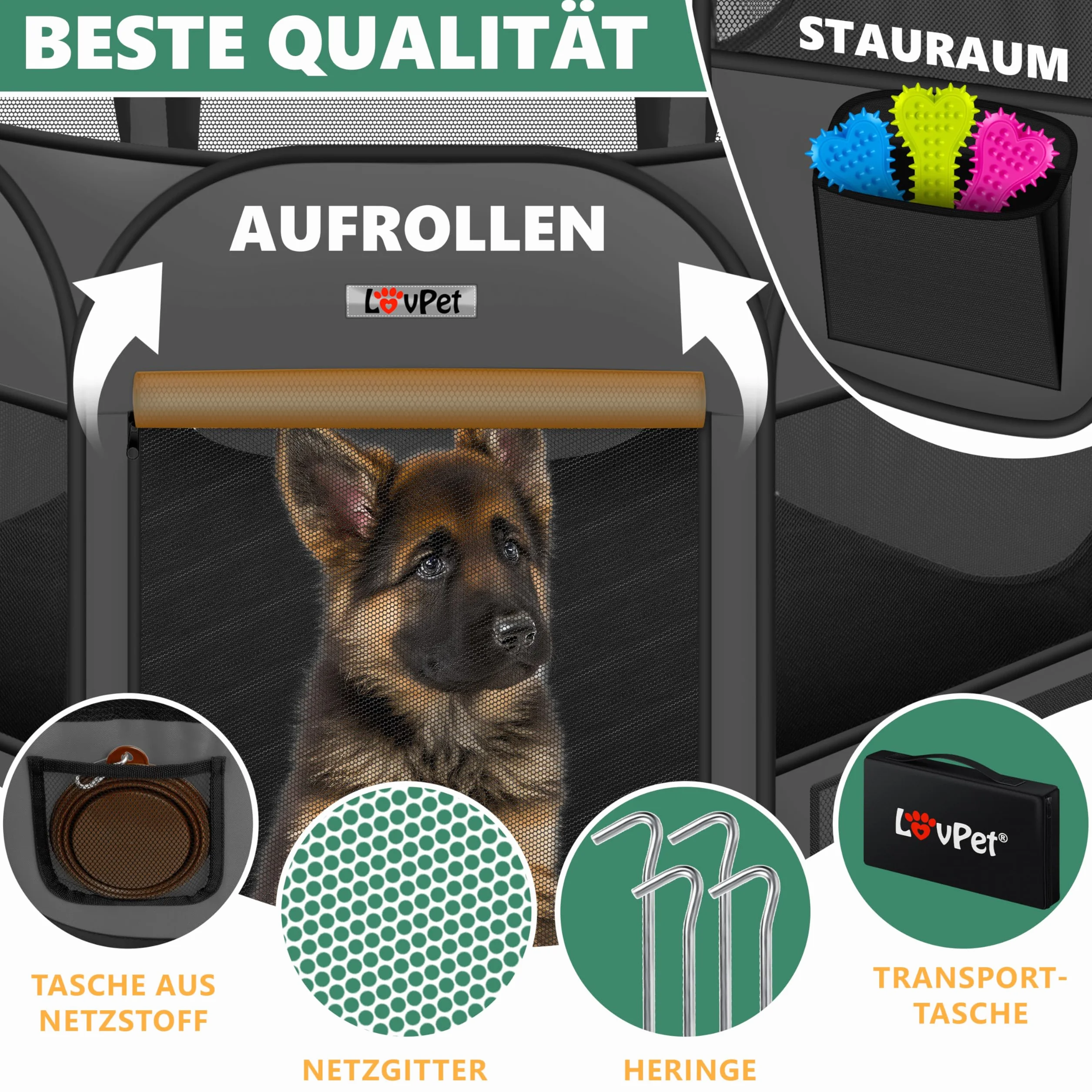 Lovpet® Recinto per Cuccioli - recinto per Animali Pieghevole per Piccoli Animali, Gatti, incl. Ciotola - Box - Recinzione - Tessuto Oxford - Sistema Pop-up