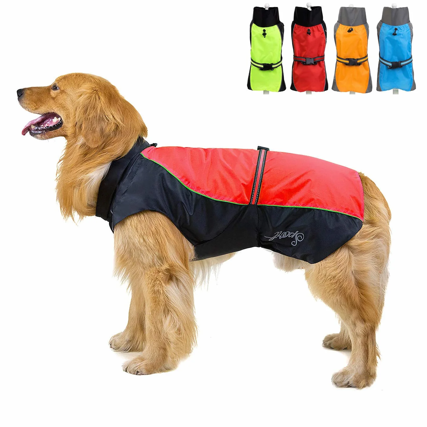 Zunea Impermeabili per Cani Taglia Media e Grande Leggero Riflettente Giacca di Sicurezza Impermeabile Antivento Foderata in Rete Traspirante Vestiti Abbigliamento per Escursionismo Rosso 6XL