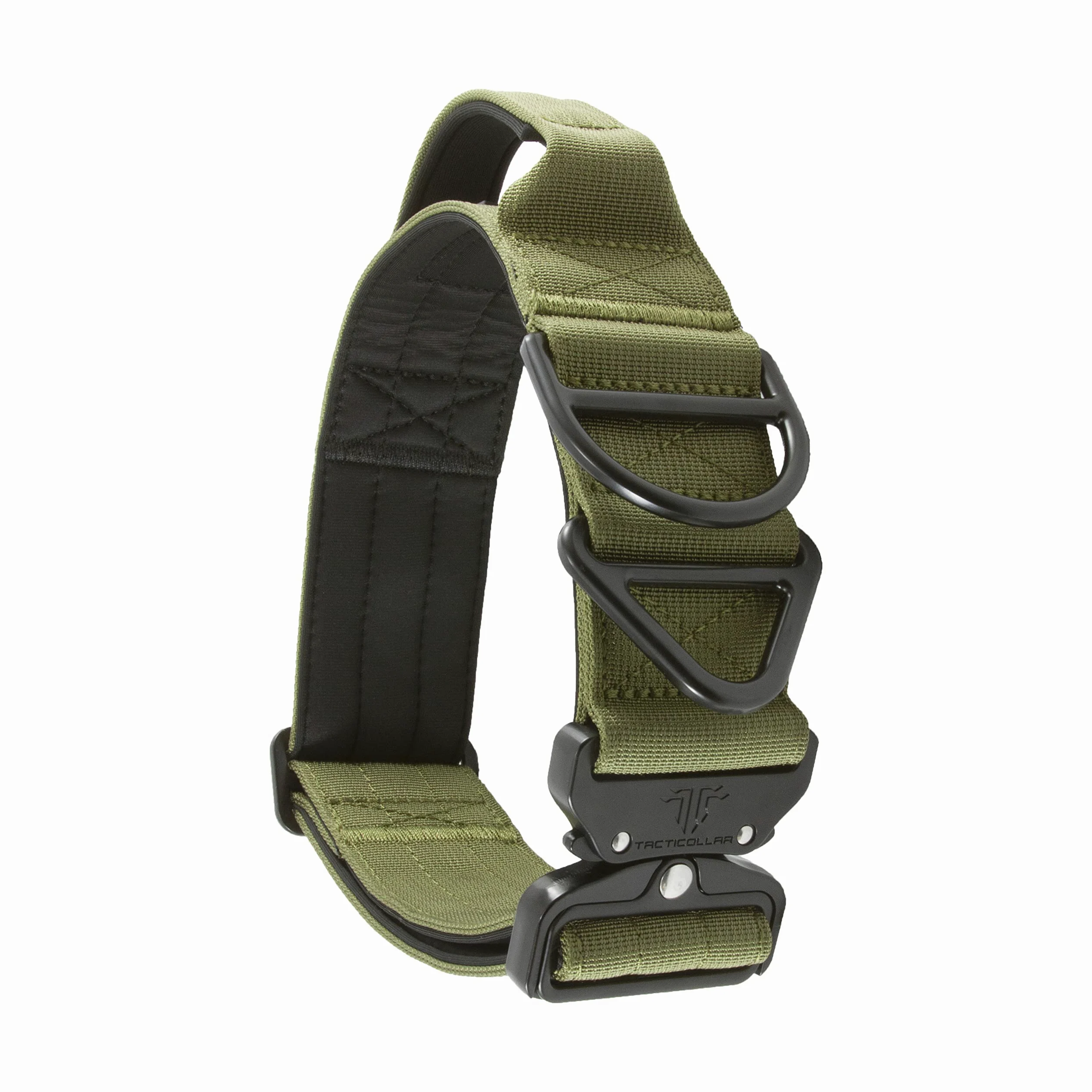 Tacticollar - Collare tattico per cani da 5 cm con manico per cani di taglia media e grande, collare in nylon Mil Spec, fibbia in metallo a sgancio rapido, imbottito all'interno in neoprene (M, verde