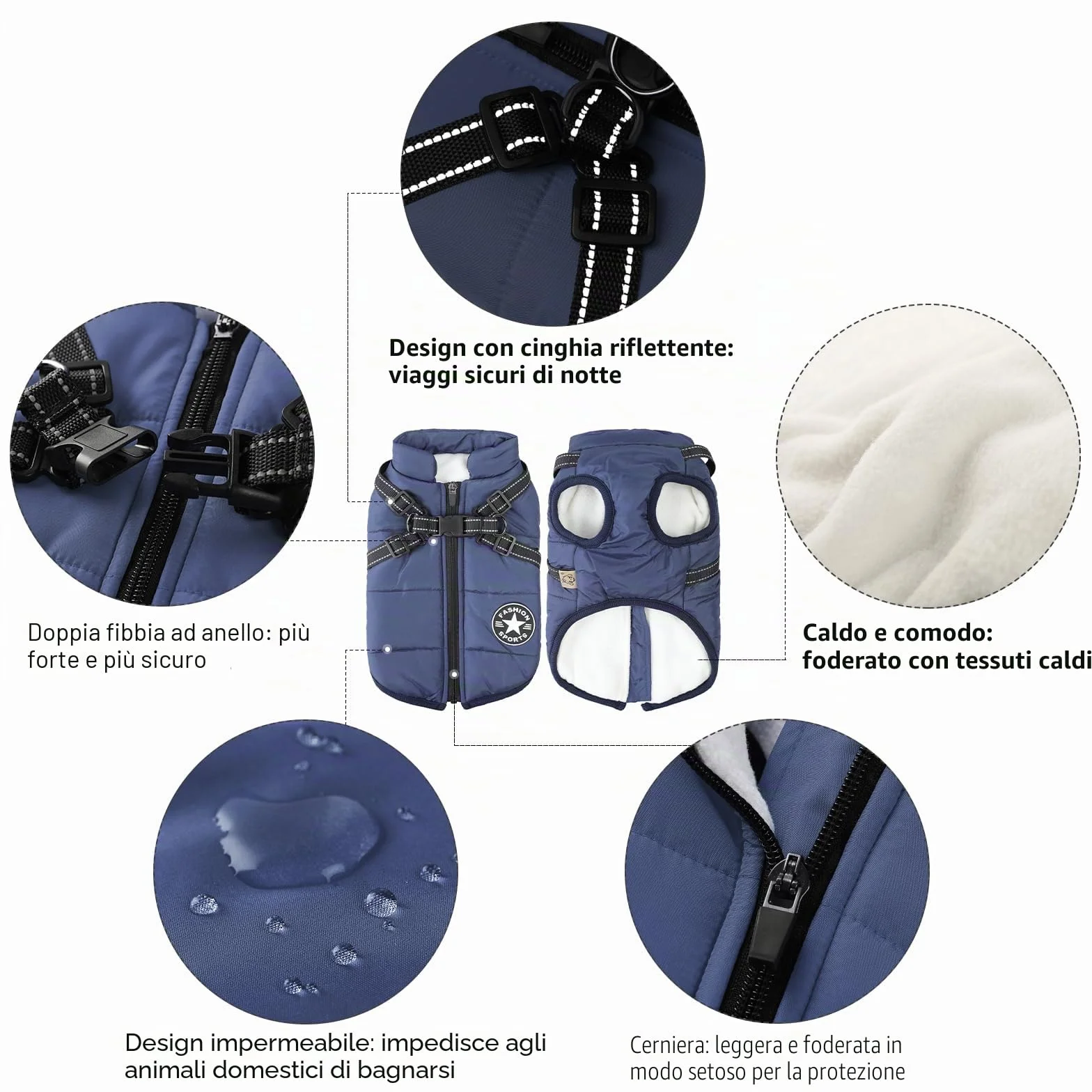 Giacche invernali per cani Antivento Impermeabili 2 in 1 Cappotto termico Blu XXL