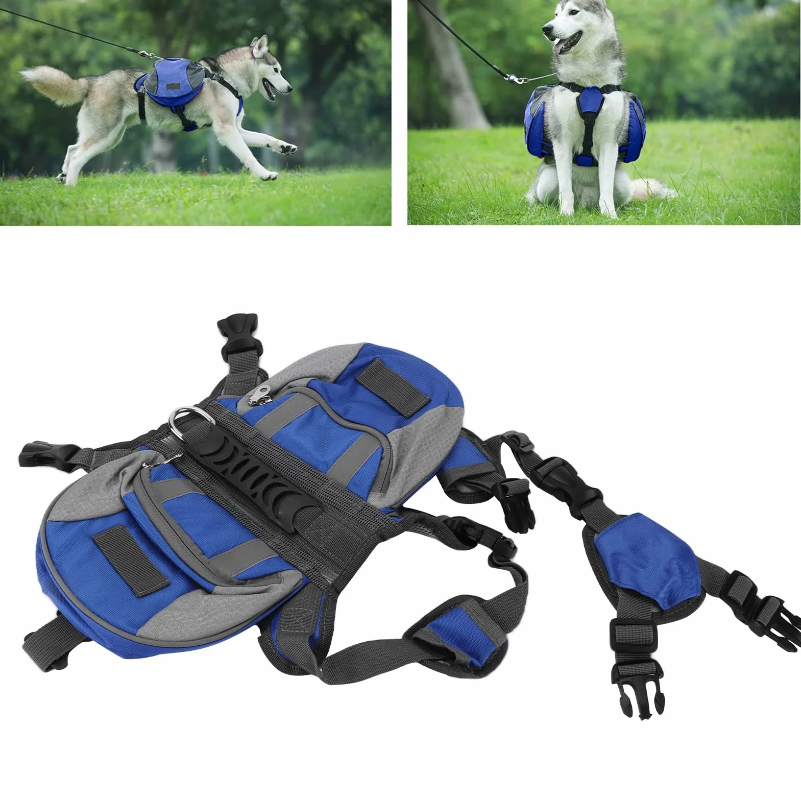 Pssopp Borse Laterali per Cani Nylon Hound Travel Camping Zaino Riflettente e Traspirante con Tasca per Cane(M)