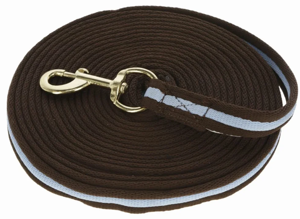 Covalliero guinzaglio da addestramento Soft, 8 m, Marrone/Azzurro, Tessuto Misto, Cavalli, moschettone Girevole, con Passante