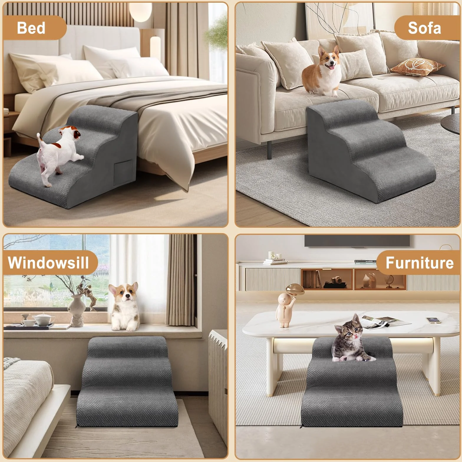 Scaletta per Cani 3 Gradini, Rampa con Copertura Rimovibile