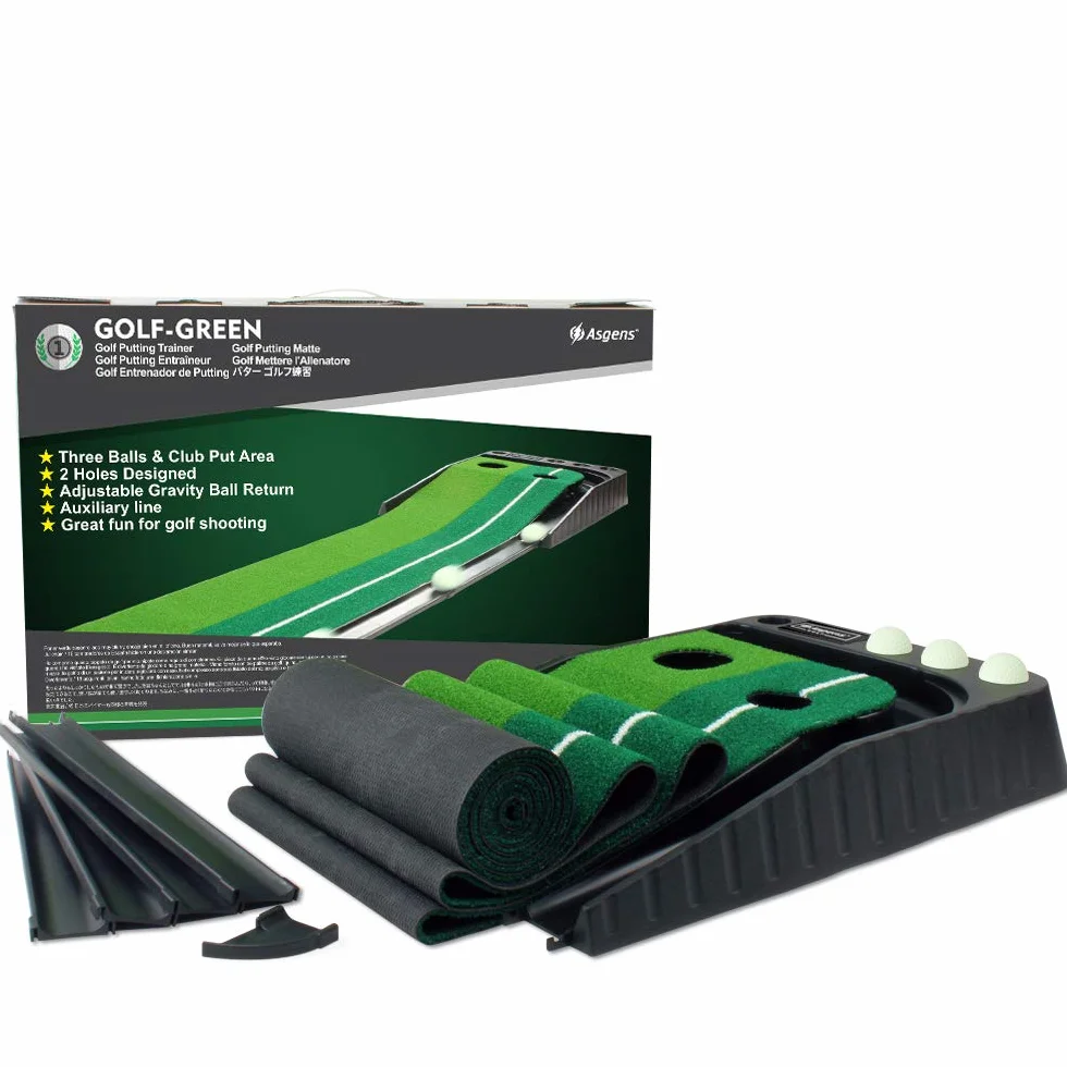 Golf Putting Trainer, Tappetino da Golf in Erba a due Colori con Traccia di Ritorno Dell'addensamento Della Pallina e Funzione Automatica(Niente Mazze da golf)