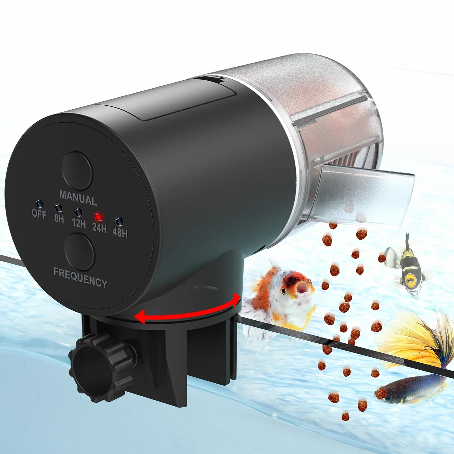 Distributore Automatico di Cibo per Pesci | 4 timer programmabili | Alimentatore Automatico per Acquario | Accessorio per Acquari | Nero