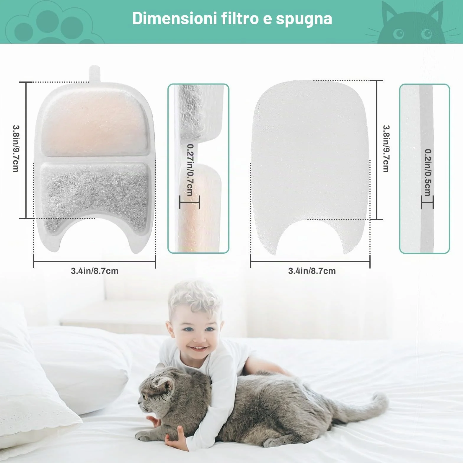 Filtri Fontanella per Gatti, 12 Filtro Fontanella per Gatti per FEELNEEDY 4L Fontana Acqua per Gatti YPD-C004, Comprendere 12 Filtri Fontana Gatto e 12 Spugne Pre-filtrate e 12 Spugnetta per Pompa