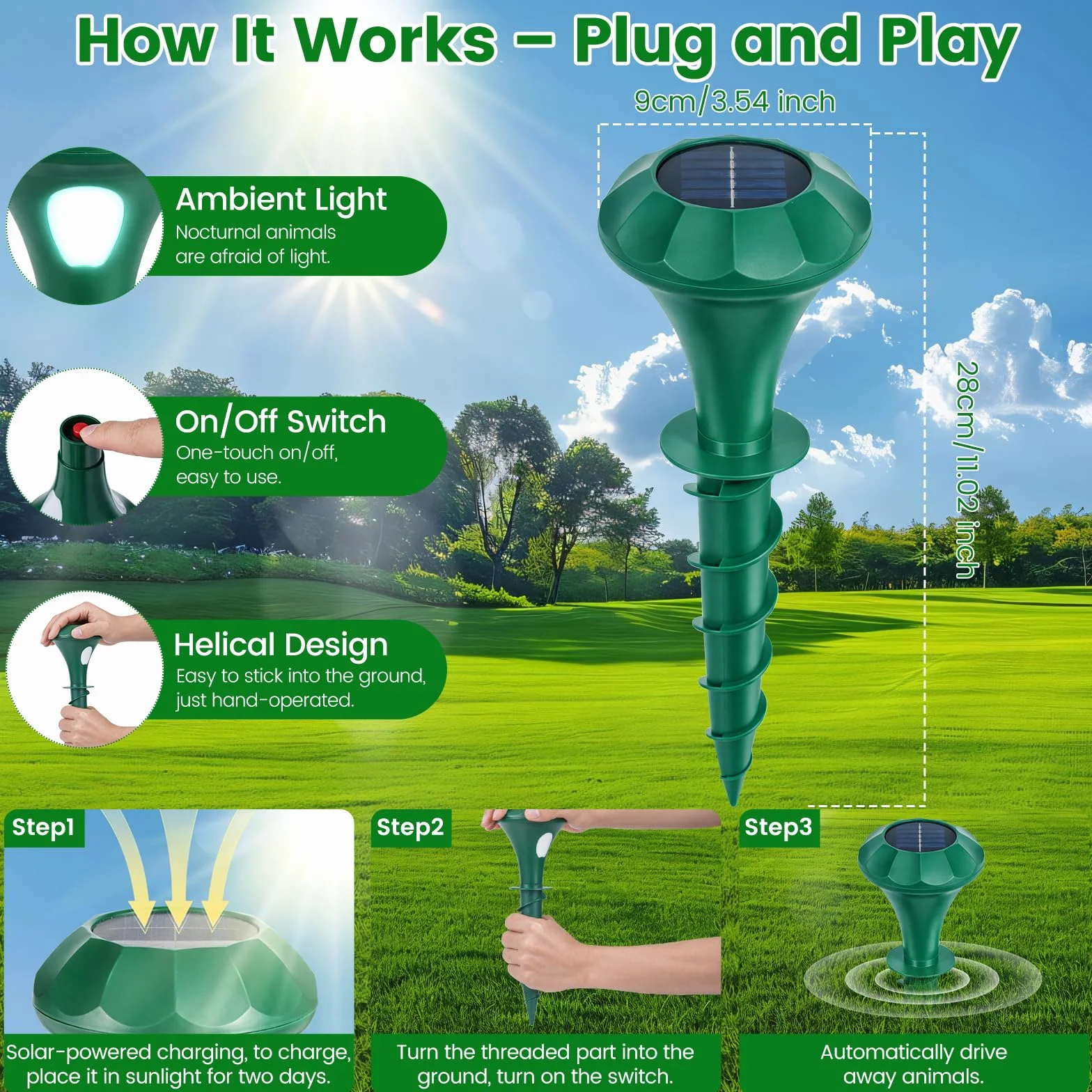 2 Pezzi Repellente Gatti Ultrasuoni Solare Dissuasore Animale Professionale con Luce LED, Repellente per Gatti per Giardino Cortile Orto Fattoria Protezione da Piccioni Uccelli Cani Topi Volpi
