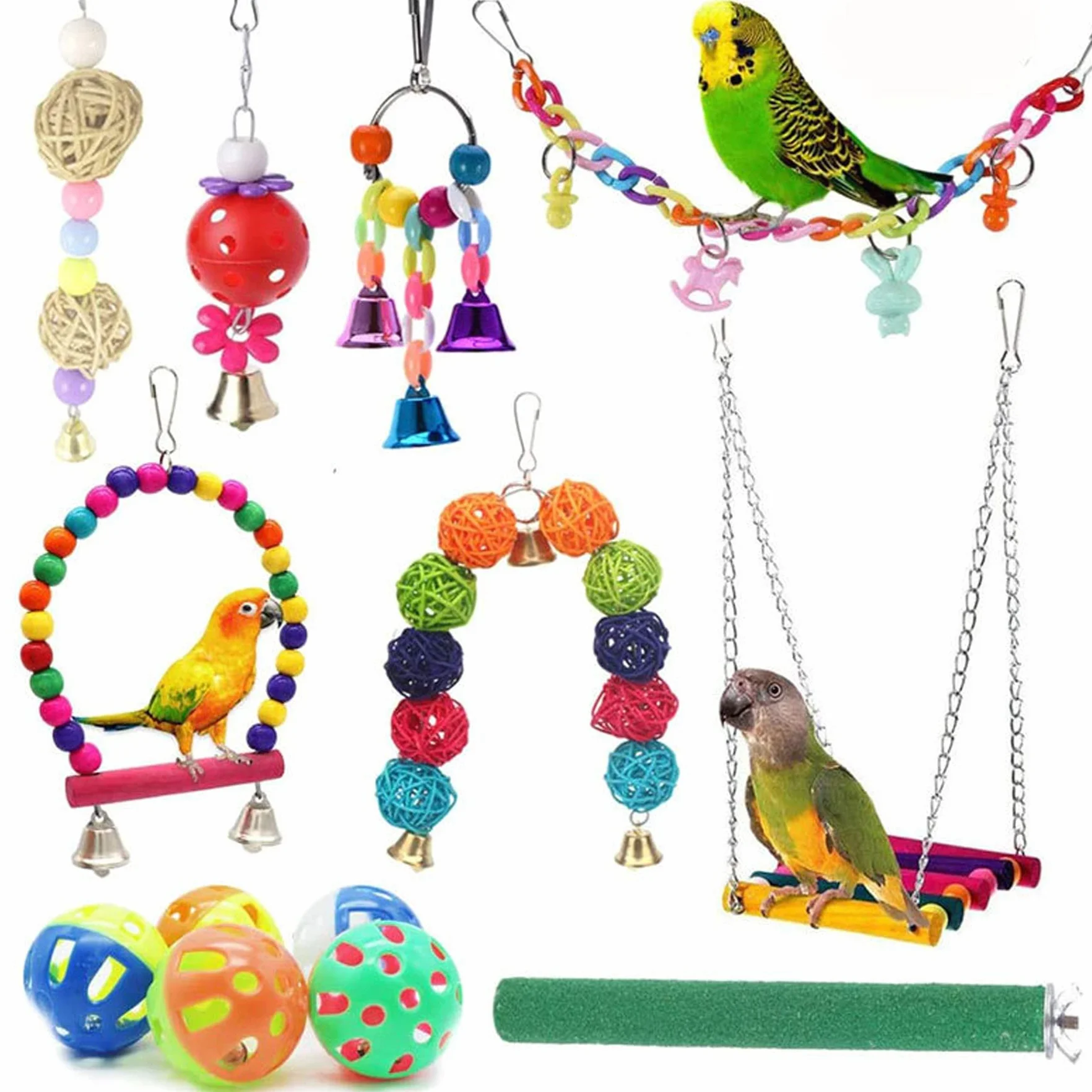 Allazone Giochi per Uccelli Pappagalli 17 Pezzi Giocattoli Gabbia Addestramento Pappagallo Cockatiel Love Birds Fringuelli