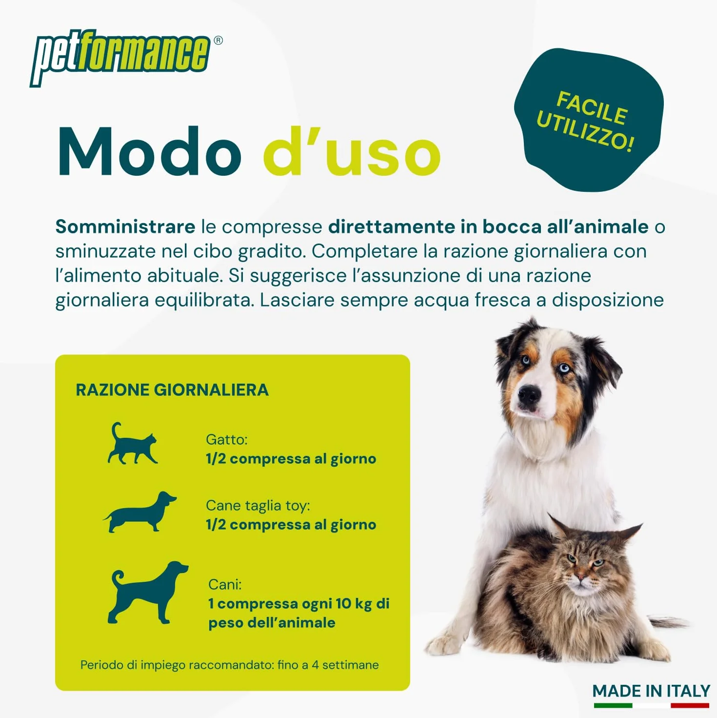PETFORMANCE Fermentiflora Probiotico Prebiotico Postbiotico 30 Compresse per Cani e Gatti