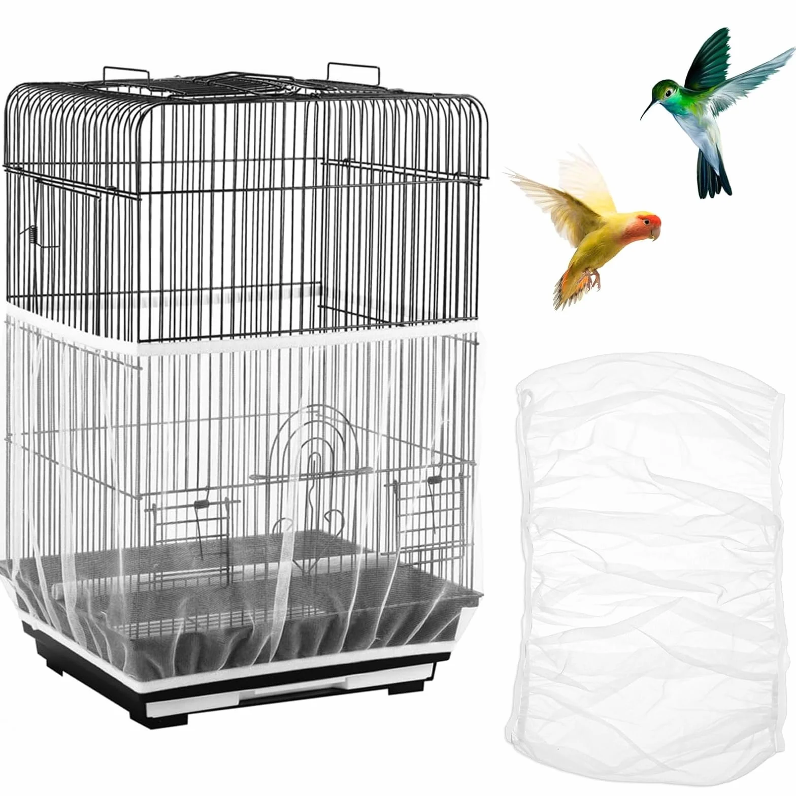 2 Pezzi Rete gabbia per uccelli, Cattura Semi in Nylon per Gabbia Pappagalli, Adatta a Gabbie con Circonferenza 140-170CM