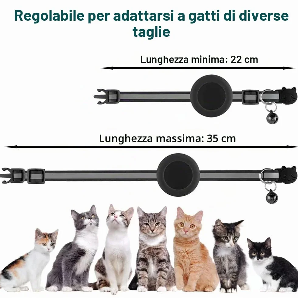 Collare Gatto Airtag, Collare Riflettente Antistrozzo per Gatti con Custodia Protettiva Air Tag (GPS AirTag Non Incluso) e Campanellino, Adatto a Gatti di Tutte Le Taglie(Nero)