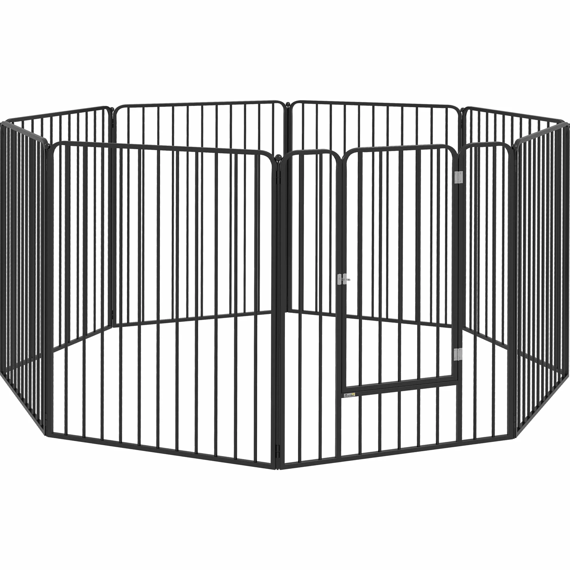PawHut Box per Cani Taglia Piccola, Media e Grande a 8 Pannelli Modulabili da Interno ed Esterno, Cancello per Cani in Acciaio con 9 Picchetti, 164x164x100 cm, Nero