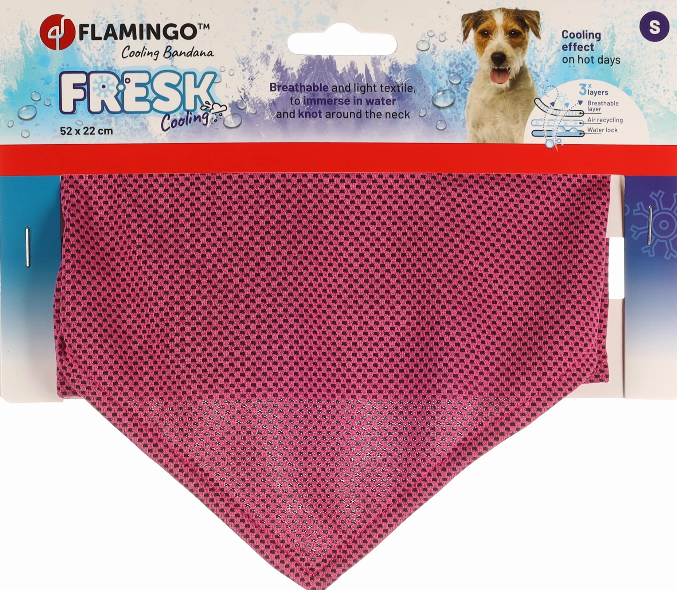 Bandana Rinfrescante Rosa S 52x22 cm Poliestere Traspirante 3 Strati Assorbente per Cane