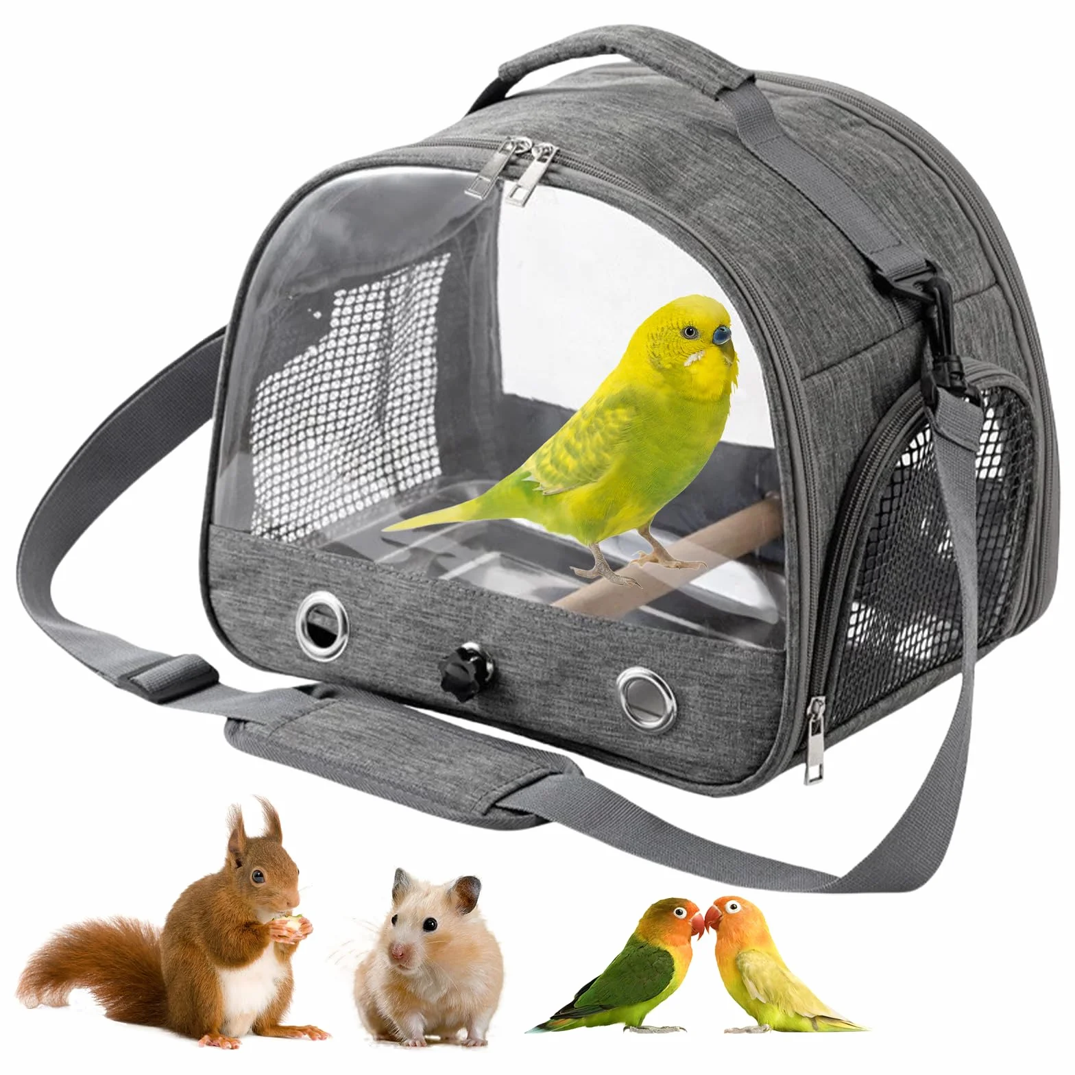 Borsa da viaggio per uccelli, per piccoli uccelli, pieghevole, per pappagalli, pappagalli, parrocchetti, piccoli animali, per viaggi, escursioni, campeggio (grigio)