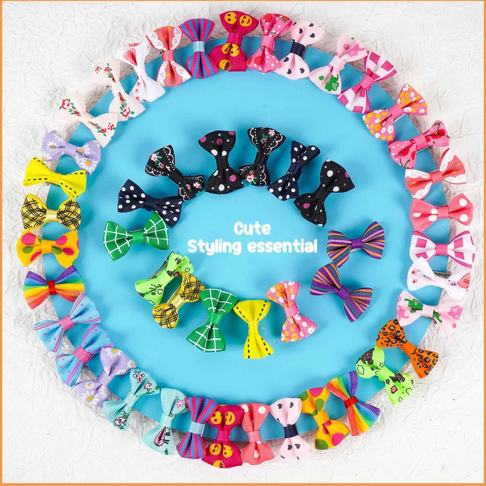 Chenkou, set di 50 fiocchetti per cani, da attaccare al pelo, con clip, per decorare il cane, colori e fantasie miste (25 paia)