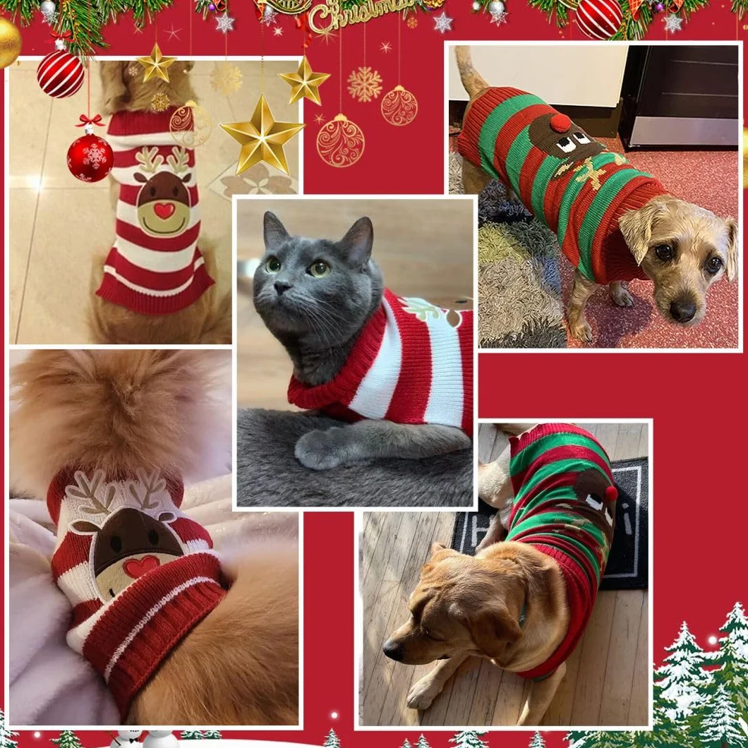 Maglione Natalizio per Cane Gatto Inverno Caldo Renna Taglia Piccola Media Grande Bianco XXS