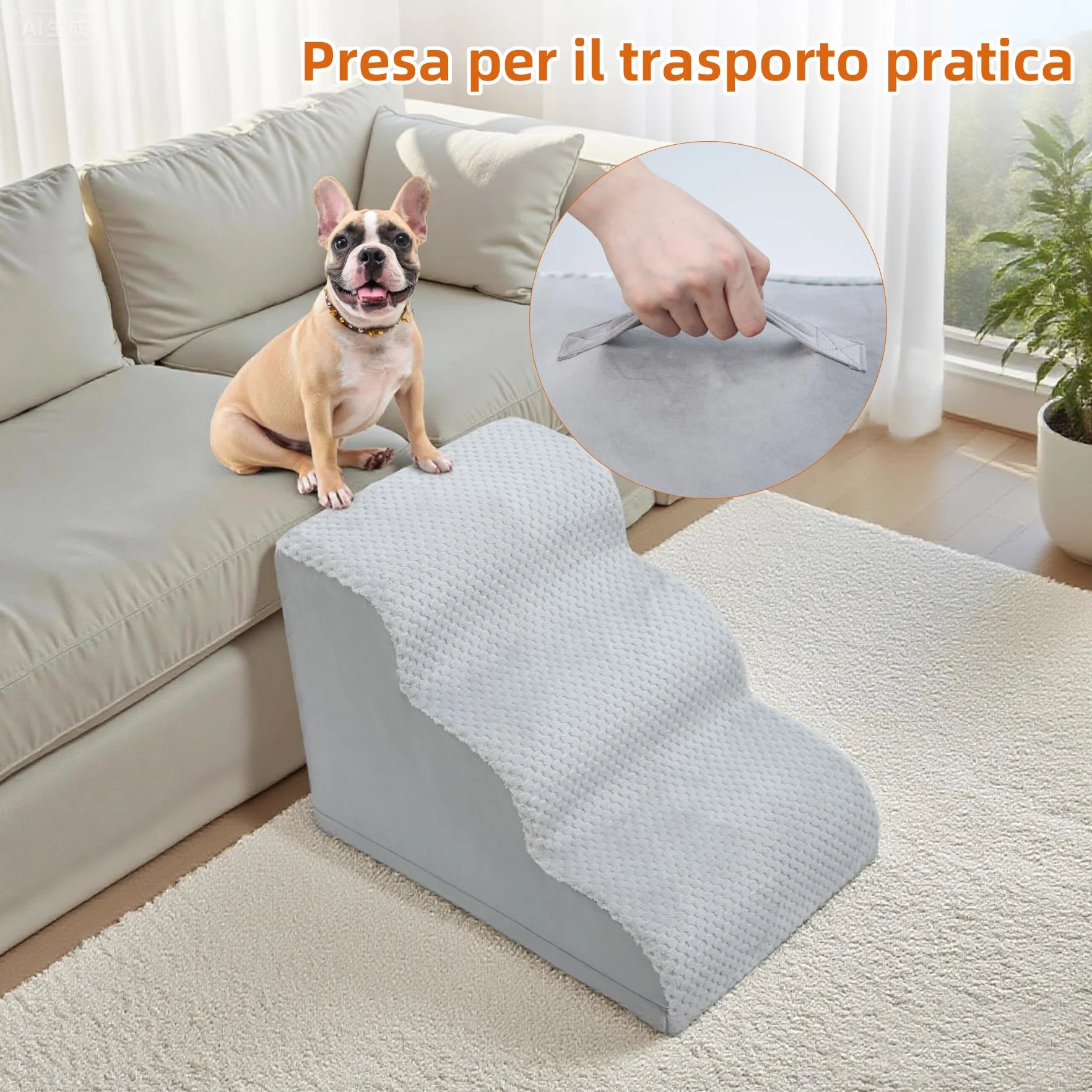 Scaletta per Cani 3 Gradini 40 cm Antiscivolo Rampa per Cani Copertura Rimovibile e Lavabile Grigio