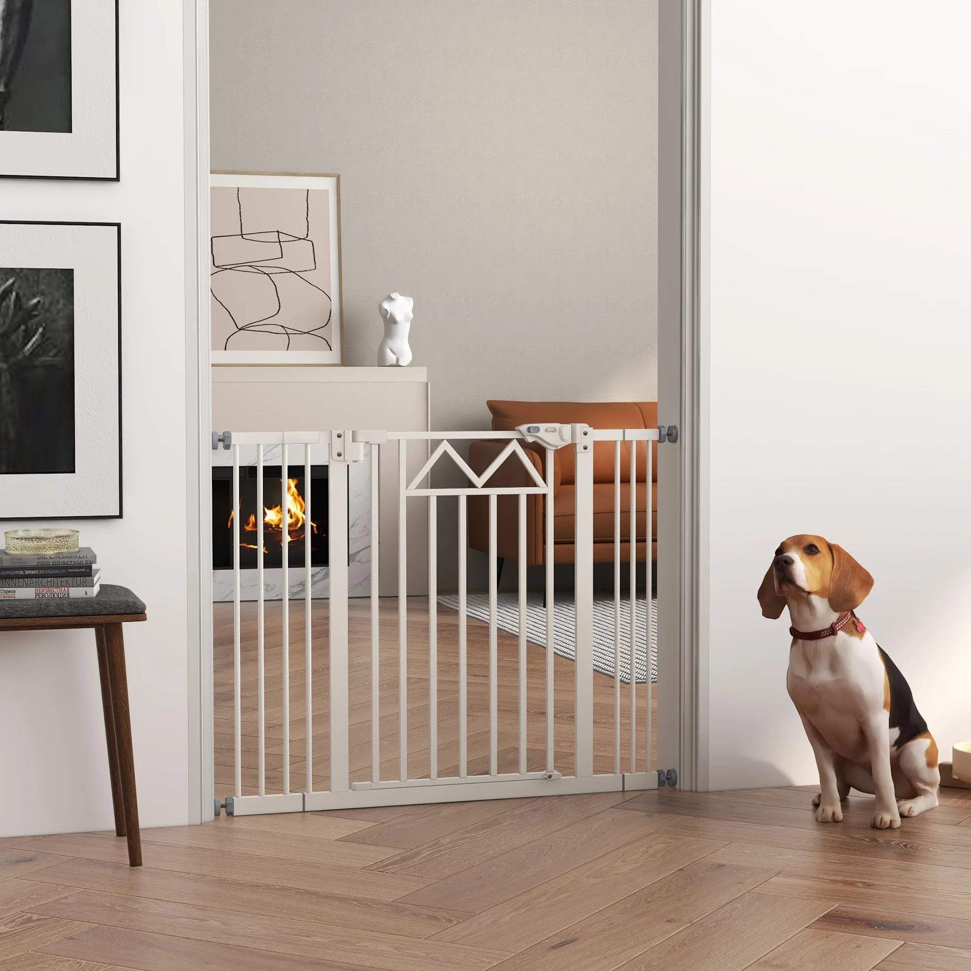 PawHut Cancello per Cani Regolabile 74-100x76cm Metallo Plastica Bianco