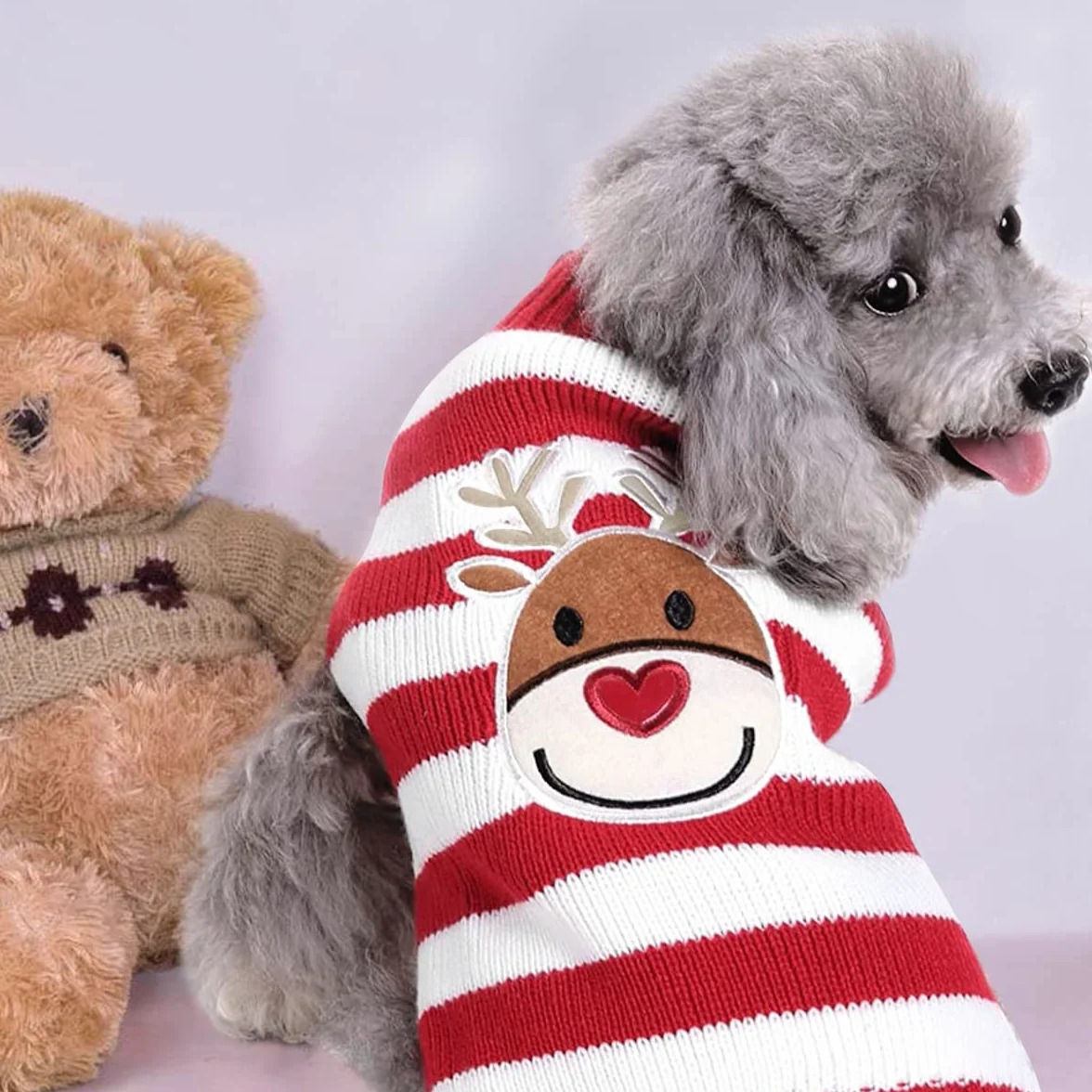 Maglioncino Natalizio per Cane Gatto, Costume Maglieria Maglione Caldo Inverno, Motivo Strisce Alce