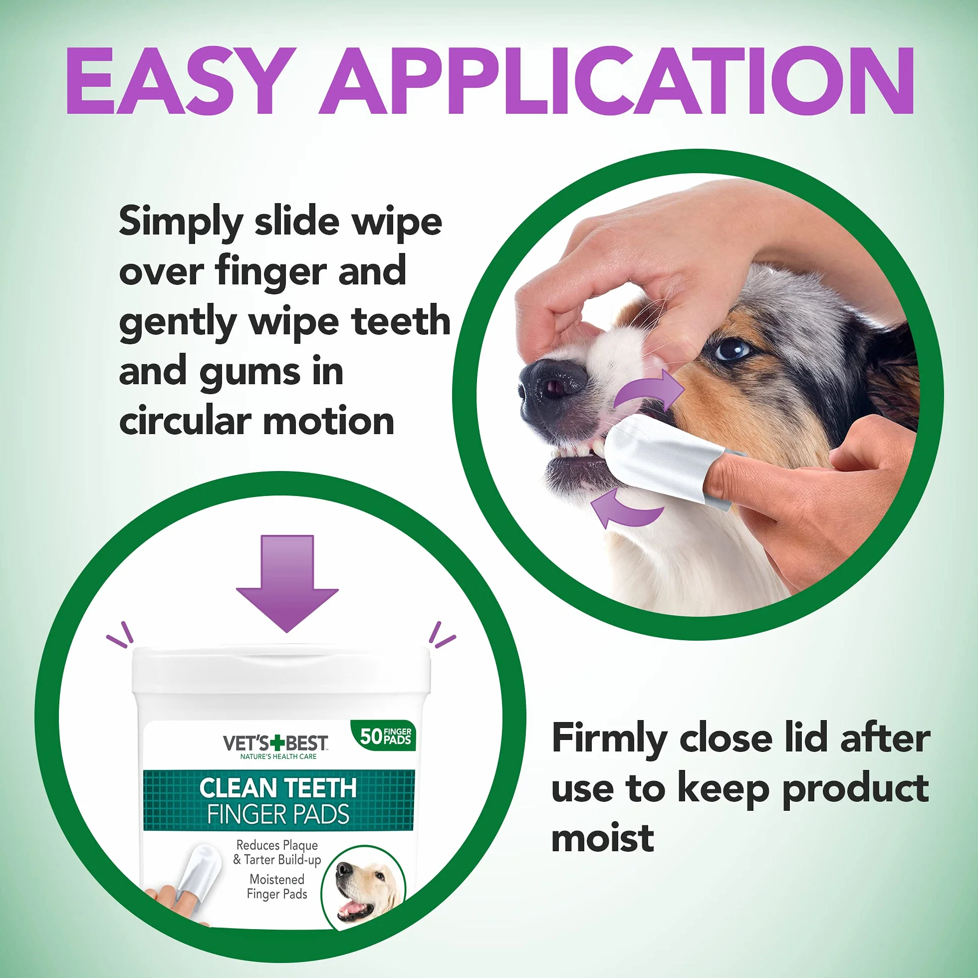 Vet's Best Salviette per la cura dei denti; riducono la placca e rinfrescano l'alito, salviette per la pulizia dentale di cani e gatti, 50 salviette monouso