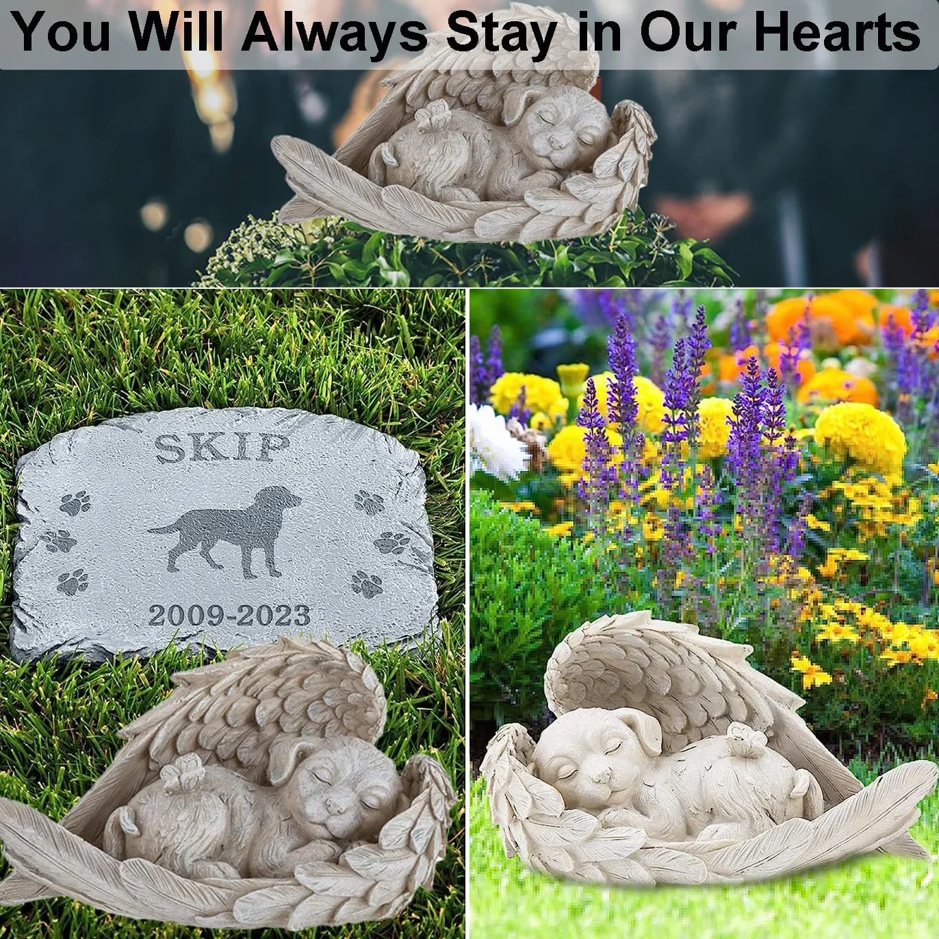 Statua Angelo Dormiente per Cane Gatto in Resina Commemorativa Giardino Casa (Grande cane)