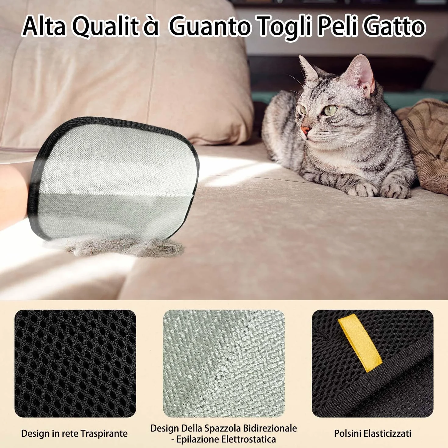 2 Guanto Peli Gatto, Guanto Peli Cane per la Rimozione dei Peli di Animali Domestici, per il Lavaggio dei Peli di Animali Domestici, Guanto Leva Peli Animali per la Pulizia dei Tappeti e dei Divani