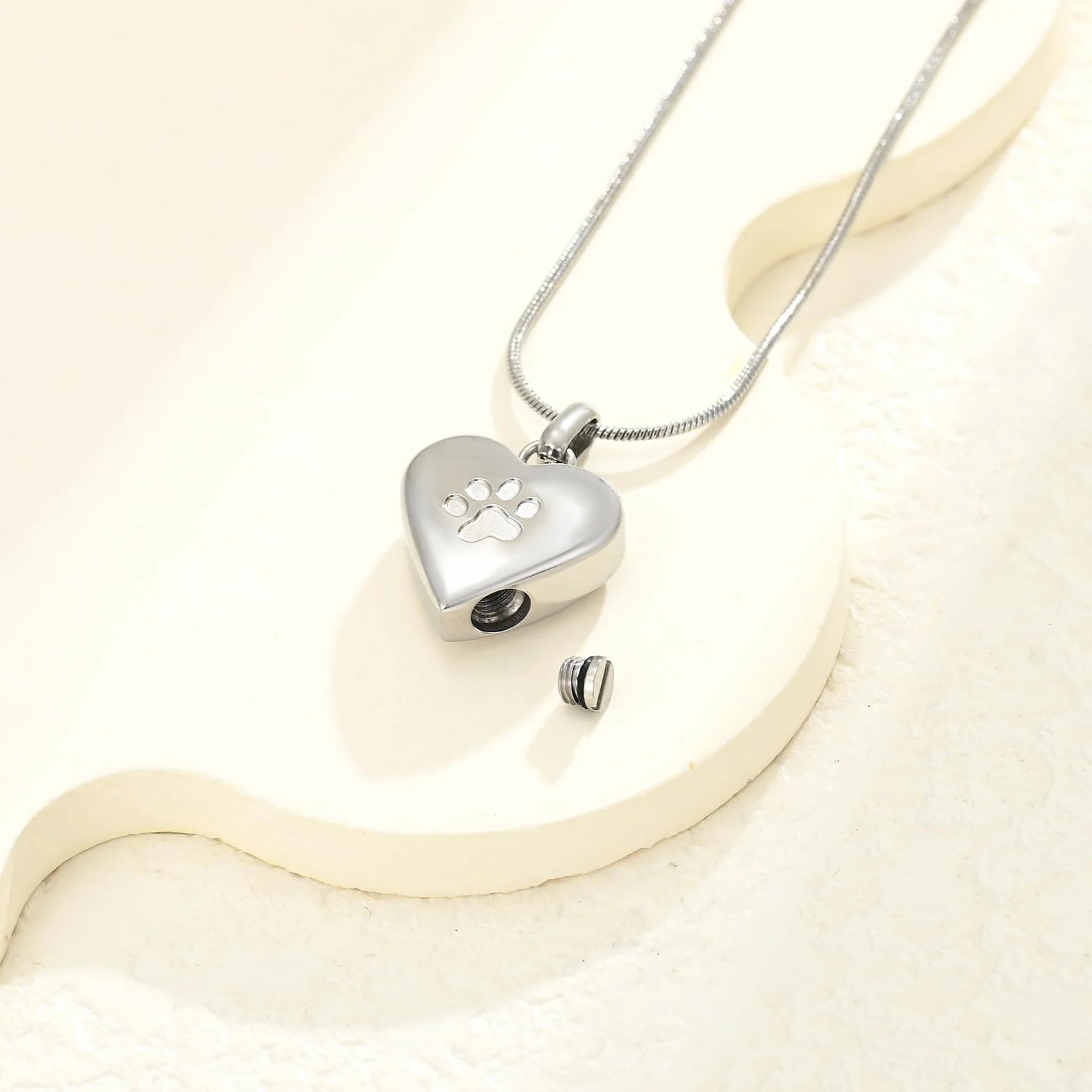 Collana con urna a forma di cuore per ceneri per cani con stampa di zampa di cane, per gioielli commemorativi per animali domestici