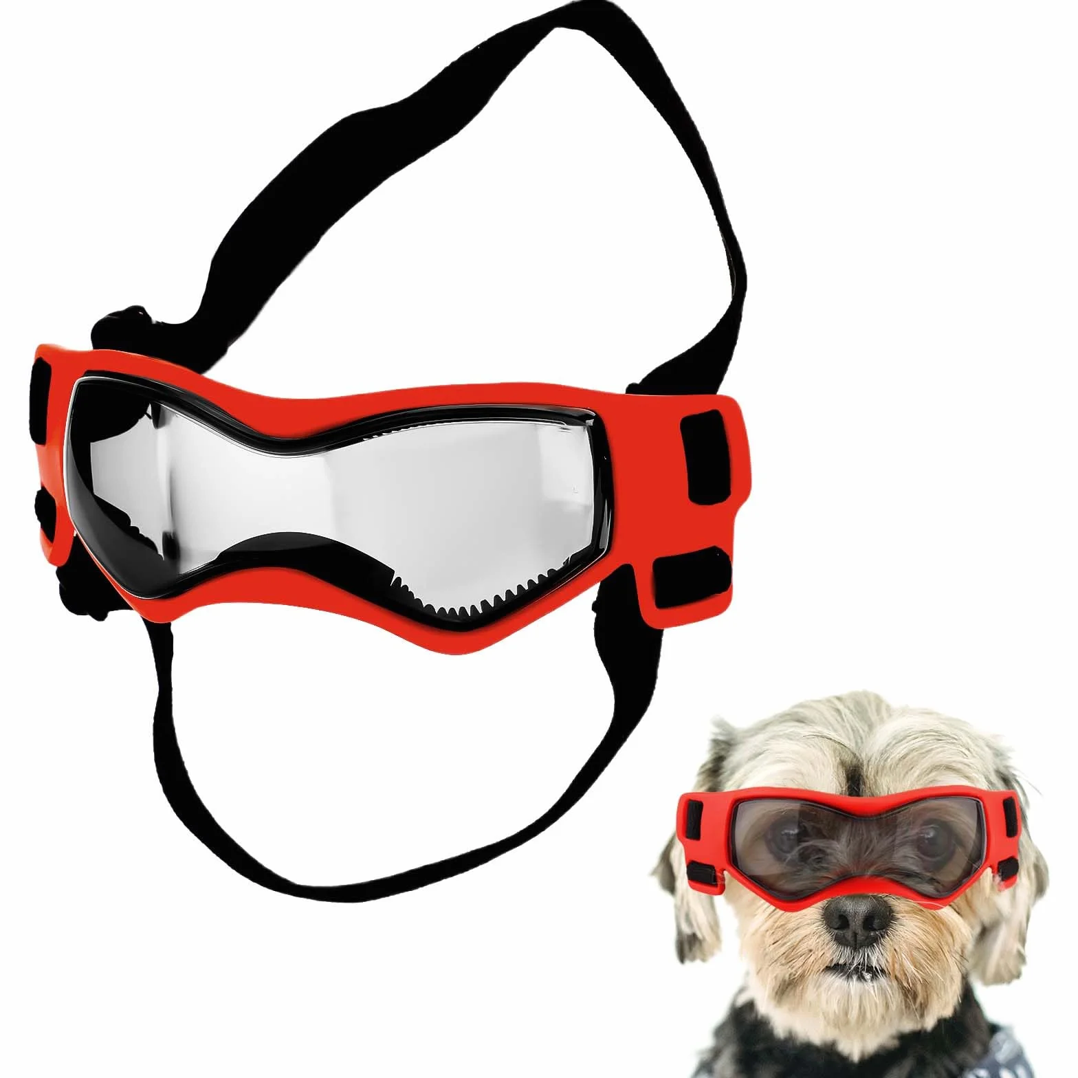 Occhiali da Sole per Cani Antivento e Antiappannamento, Regolabili per Animali Domestici di Taglia Piccola e Media - Protezione per Gli Occhi All'Aperto (Rosso)