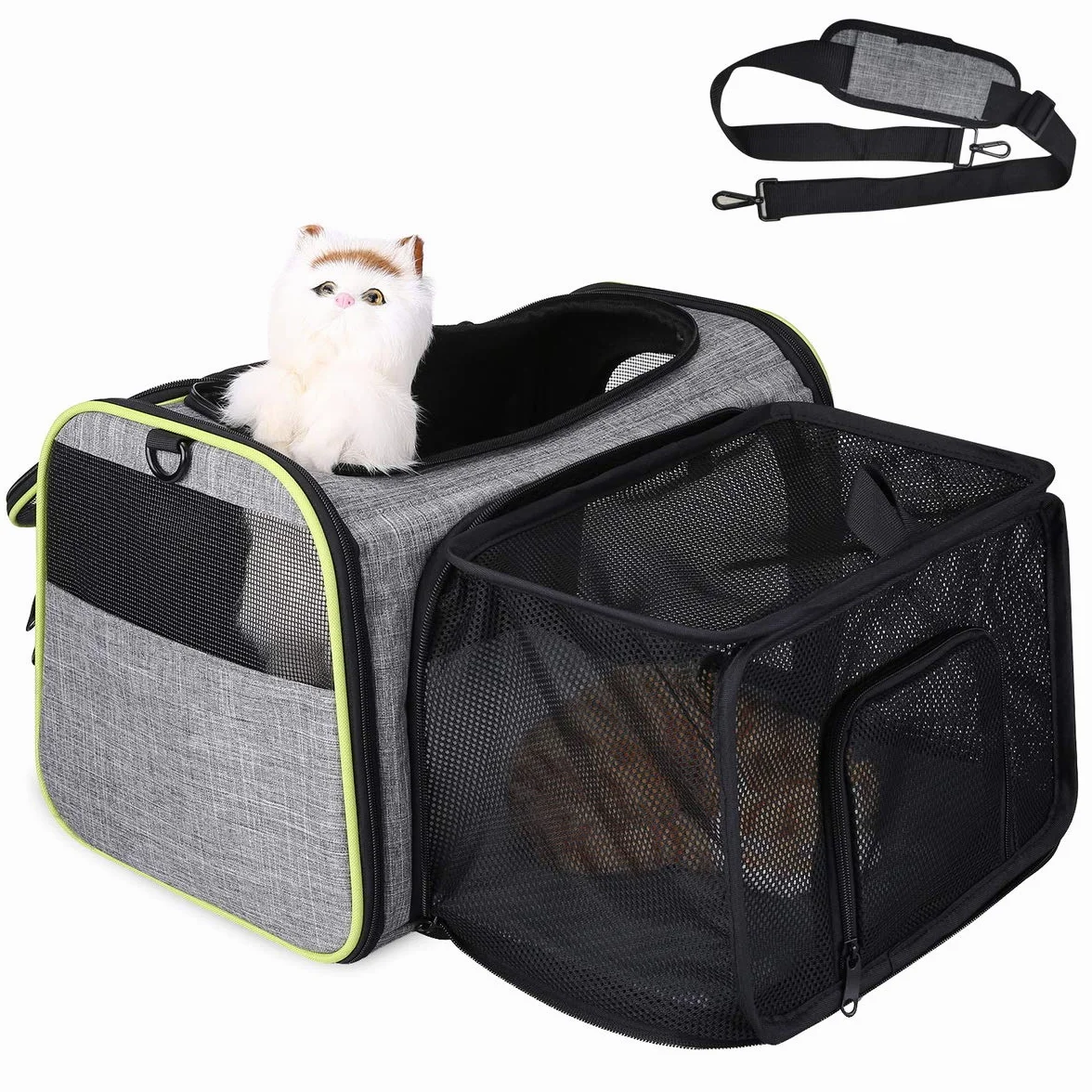 Trasportino per Cani e Gatti, Borsa da Viaggio Pieghevole Trasportino Morbido con Tappetino in pile, Espandibile Pet Carrier per Cani, Borsa a Tracolla Morbido da Viaggio in Treno e Aereo