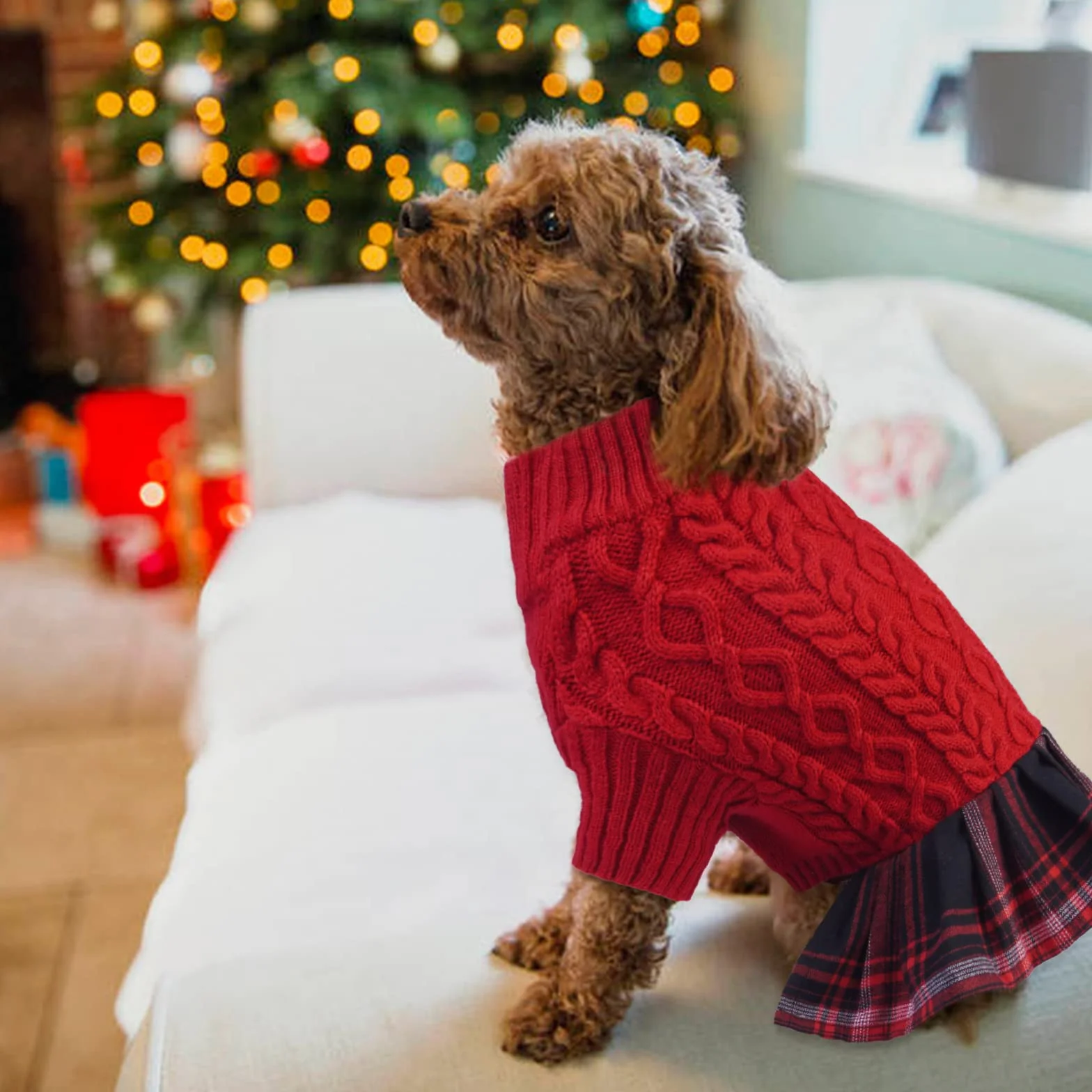 Maglione Invernale per Cani, Pullover Invernale Cani Vestito Caldo Rosa Spesso Maglione di Natale Abbigliamento Invernale Cani(Rosso, M)