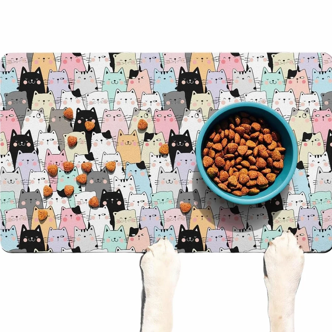 Tappetino Ciotola Gatto & Cane, 50x30cm Tappetino Gatto Ciotole, Assorbente Secco Rapido, Impermeabile Antiscivolo, Pelle Lavabile, per Soggiorno & Cucina