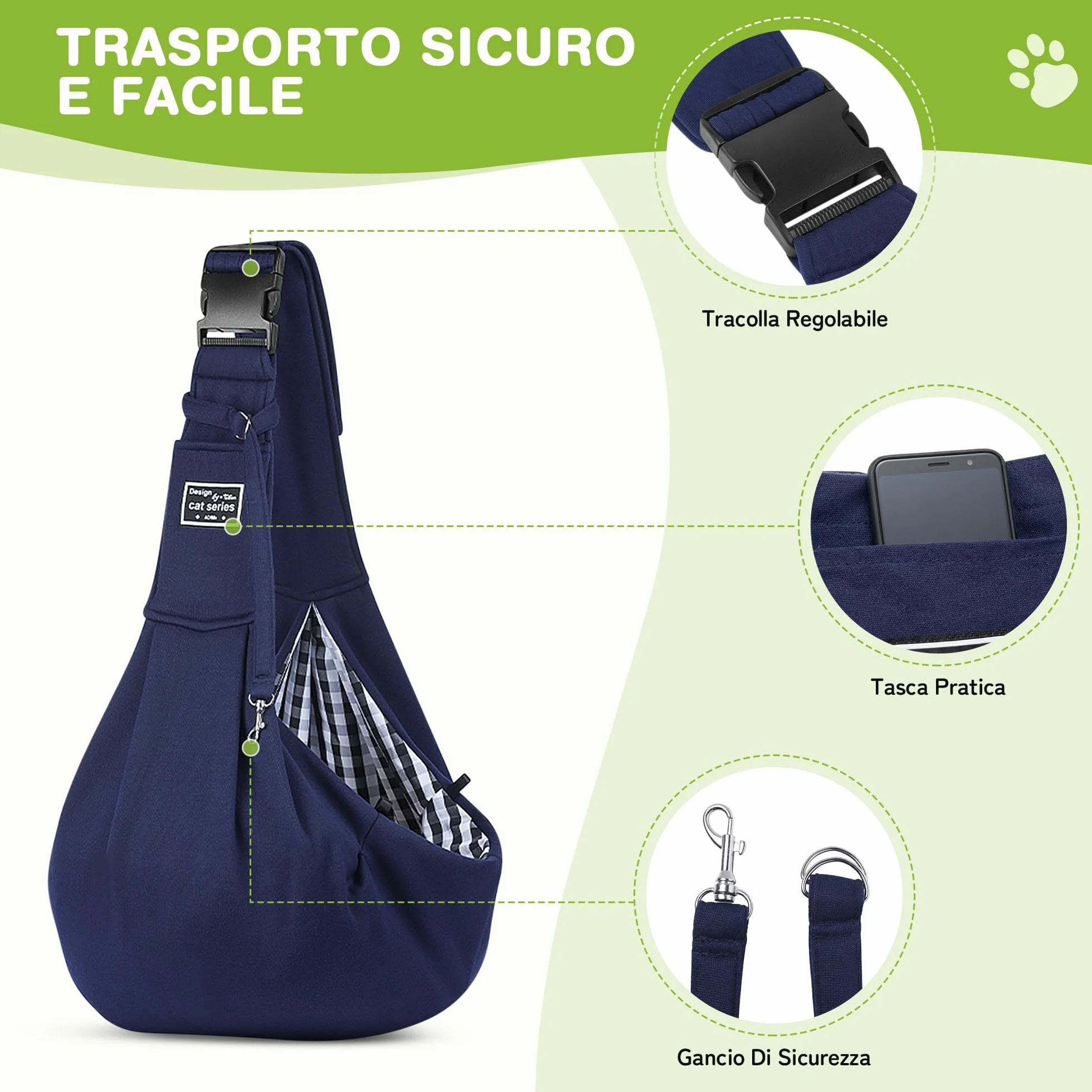 ALLSOPETS Borsa da Viaggio per Cani Piccola Taglia con Tasca Portaoggetti Marsupio Portatile Trasportino Blu Mezzanotte