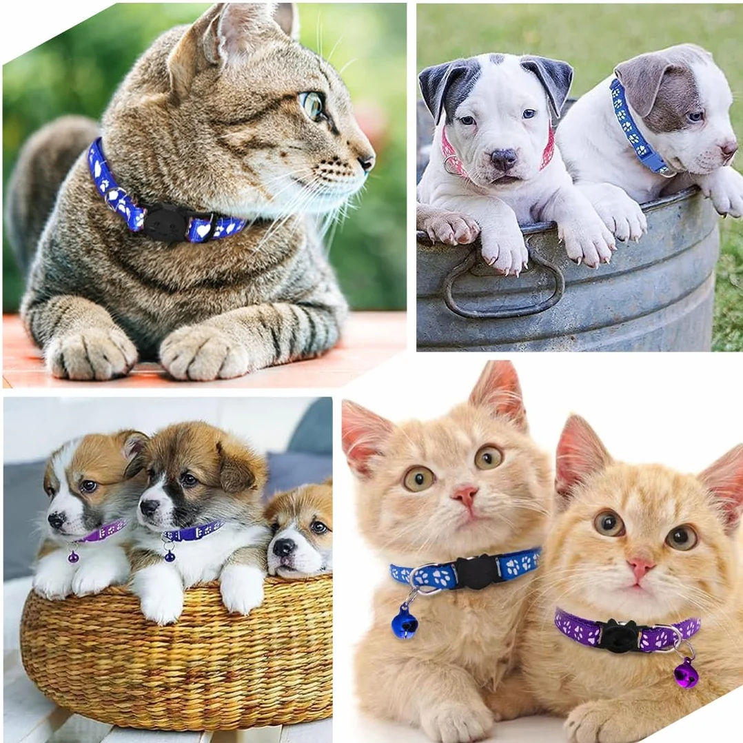 GXGM 3 Pezzi Collare Gatto Antistrozzo con Fibbia di, Sicurezza e Campanello, Regolabile Collare per Gatti, Sicuro Nylon Accessorio per Animali Domestici, Personalizzato (Blu Viola Giallo)