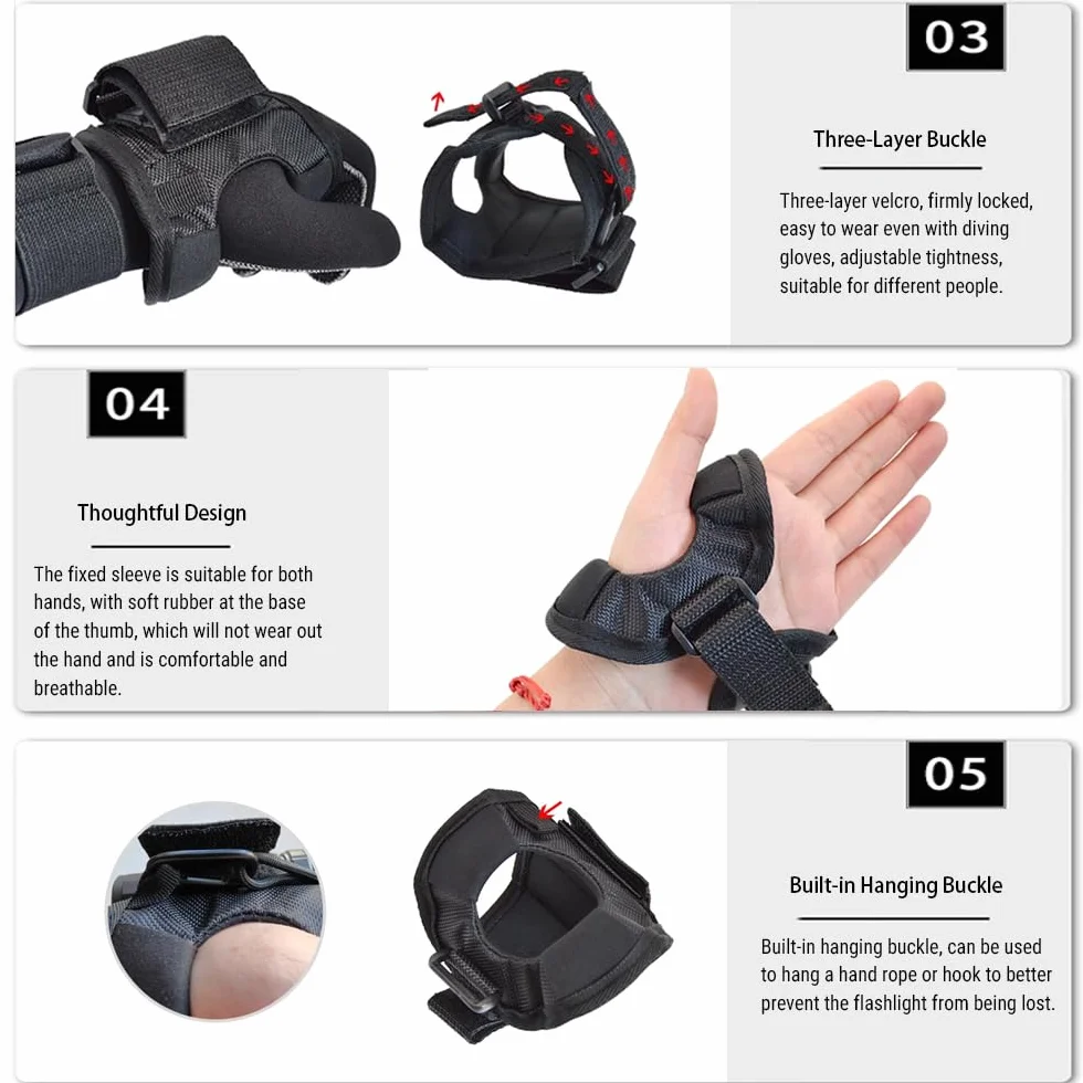 Porta Torcia Subacquea, Guanto Porta Torcia Sub, Supporto per Torcia Subacquea, per Immersioni Snorkeling Nuoto, Cinturino da Polso Regolabile, Nero