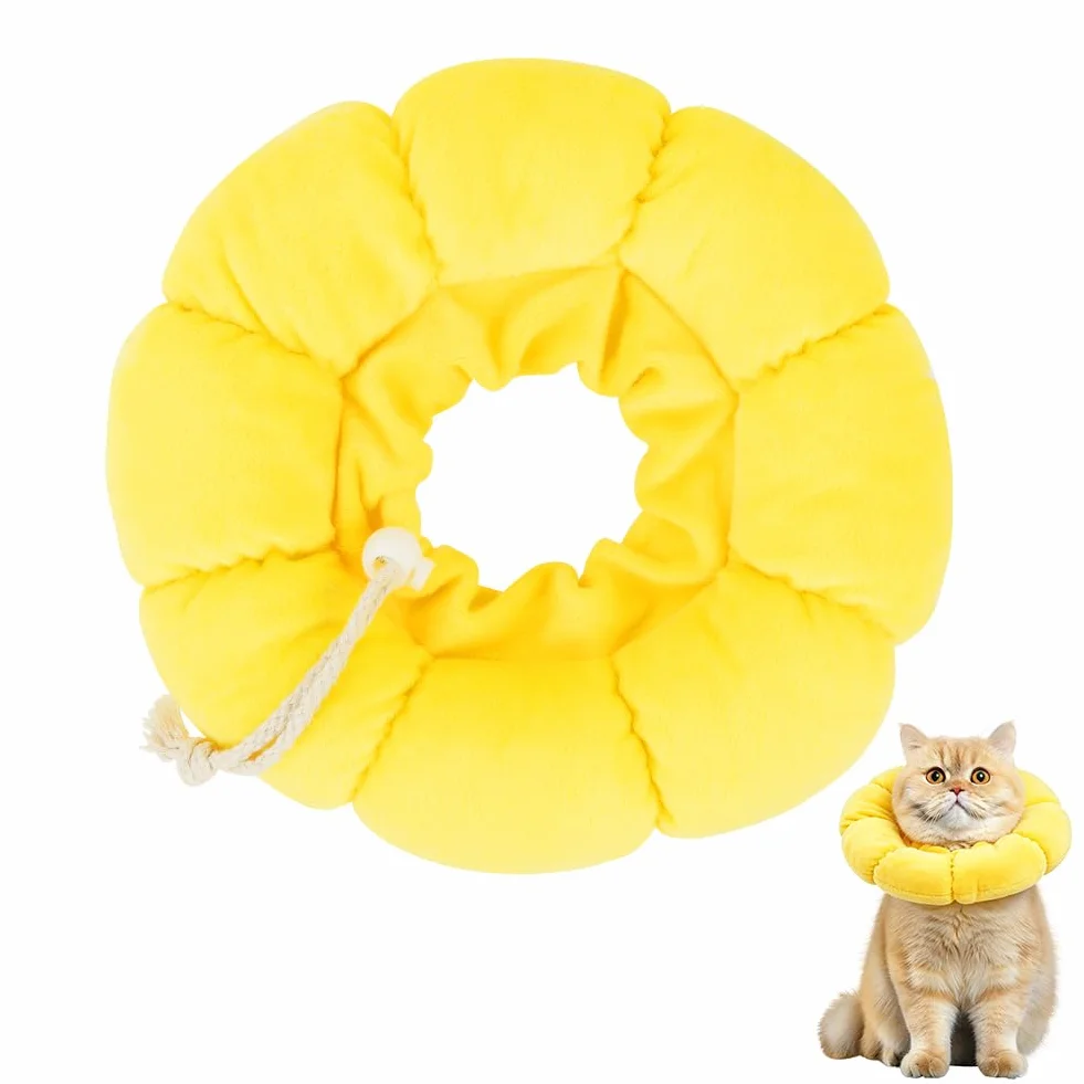 Collare Elisabettiano Gatto, Collare Protettivo Gatto, Regolabile, Morbido e Comodo, Protettivo Dopo Chirurgia, Anti-morso per Animali Domestici Dopo l'Intervento Chirurgico,Girasole Carino (XS)