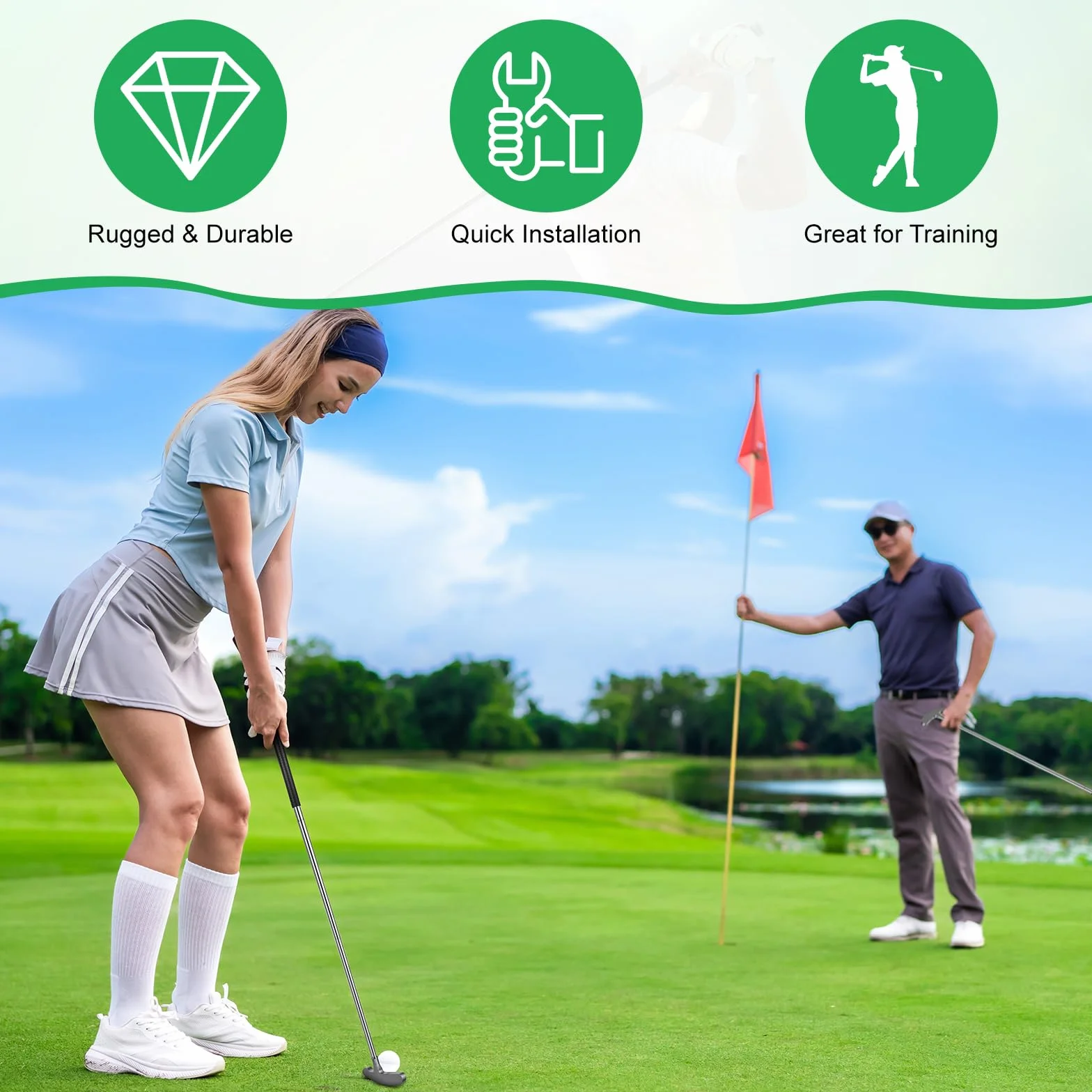 Mazza da Golf Ambidestra, Putter Bidirezionale da 85.5CM Componibile in 3 Pezzi con Impugnatura Antiscivolo in TPE e Testa in Lega di Zinco, Mazze da Golf Portatile per Principianti, Giovani e Adulti