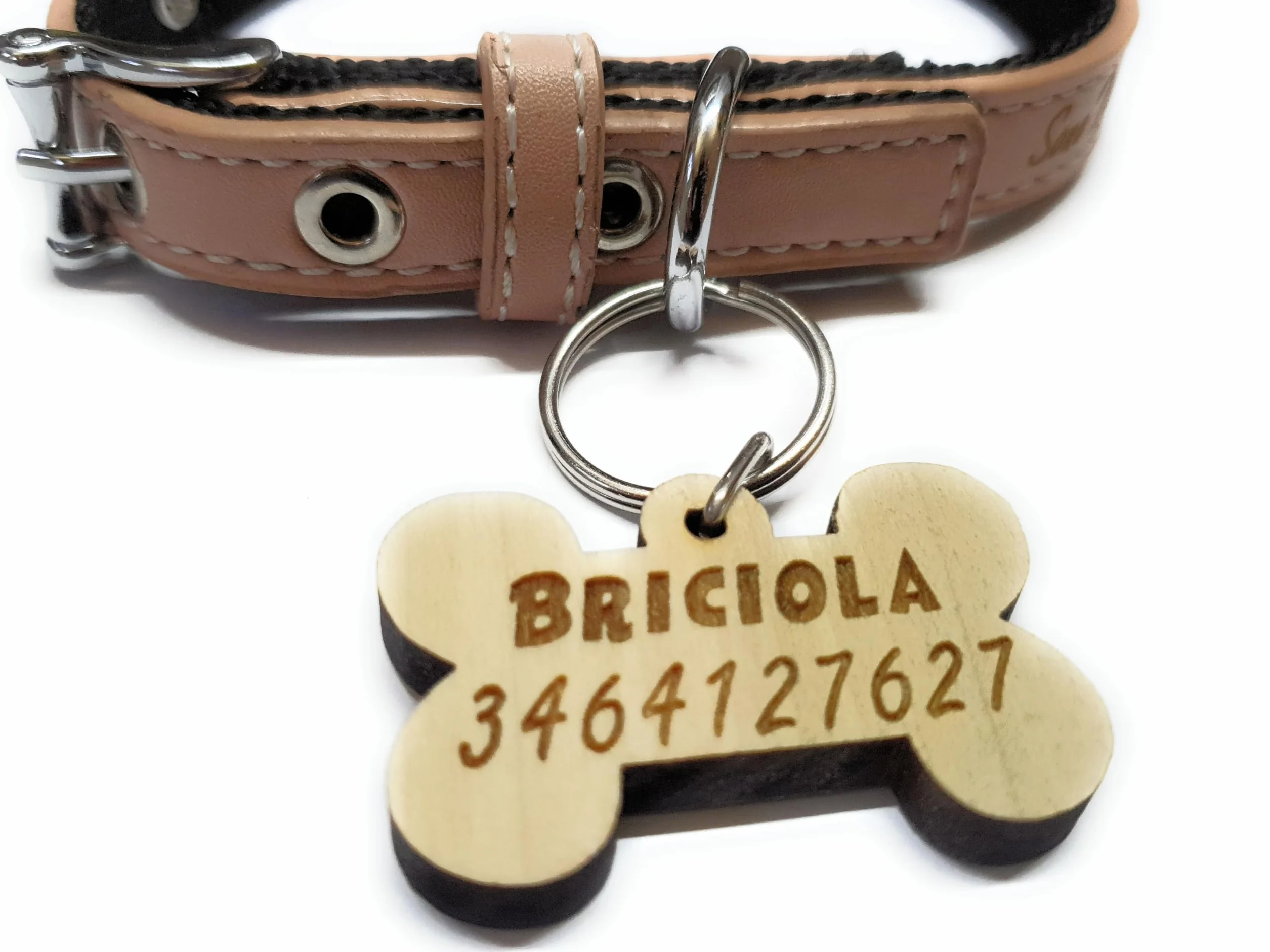Medaglietta per cani a forma di osso in legno personalizzabile 2 formati