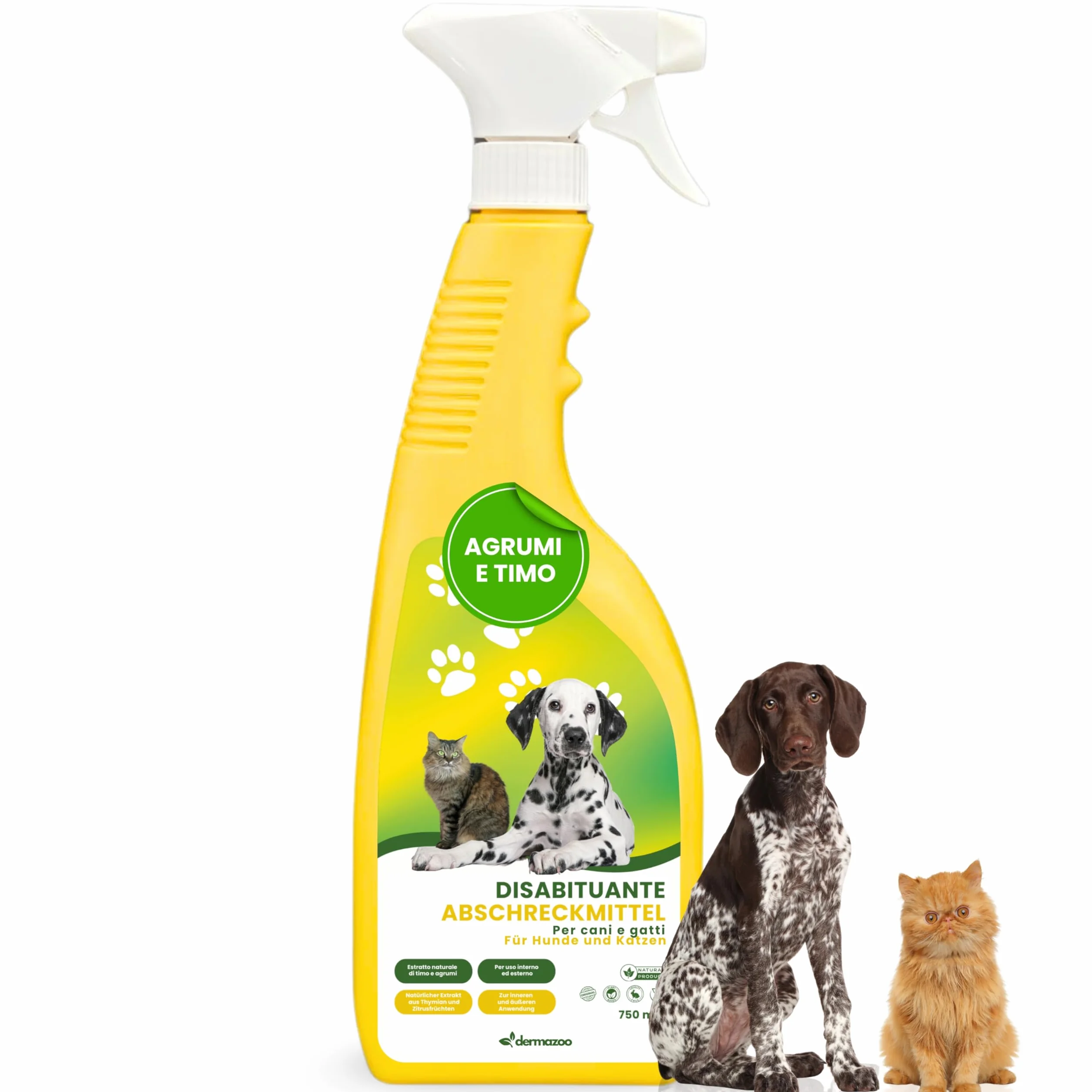 Dermazoo Spray Repellente per Gatti da Esterno e Interno 750ml, Disabituante Gatti, Disabituante per Cani, Spray Addestrativo Anti Pipi Cani, Casa e Giardino