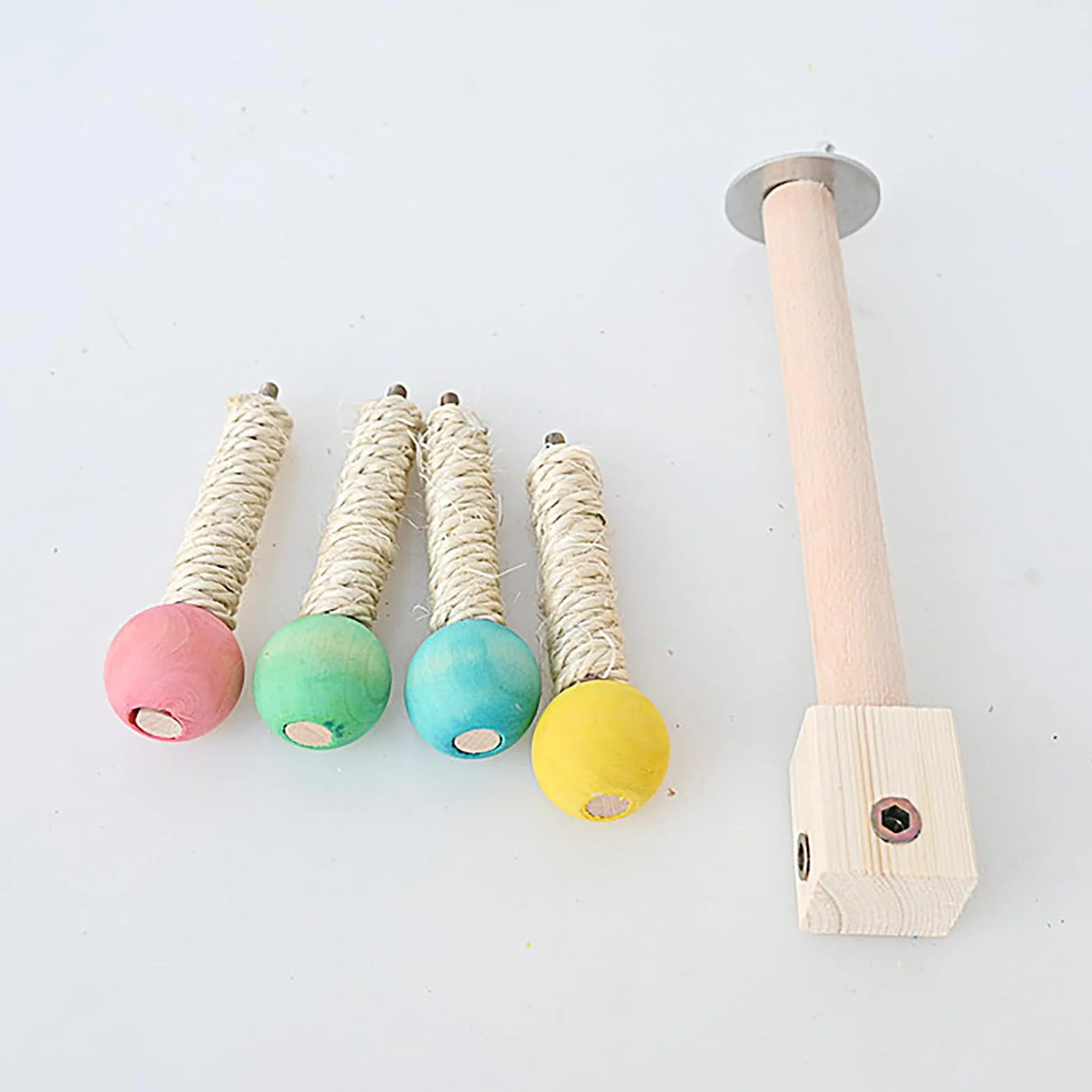 Giocattoli per Uccelli di Legno Parco Giochi per Pappagalli Giostra Accessori Gabbia Posatoio Colorato