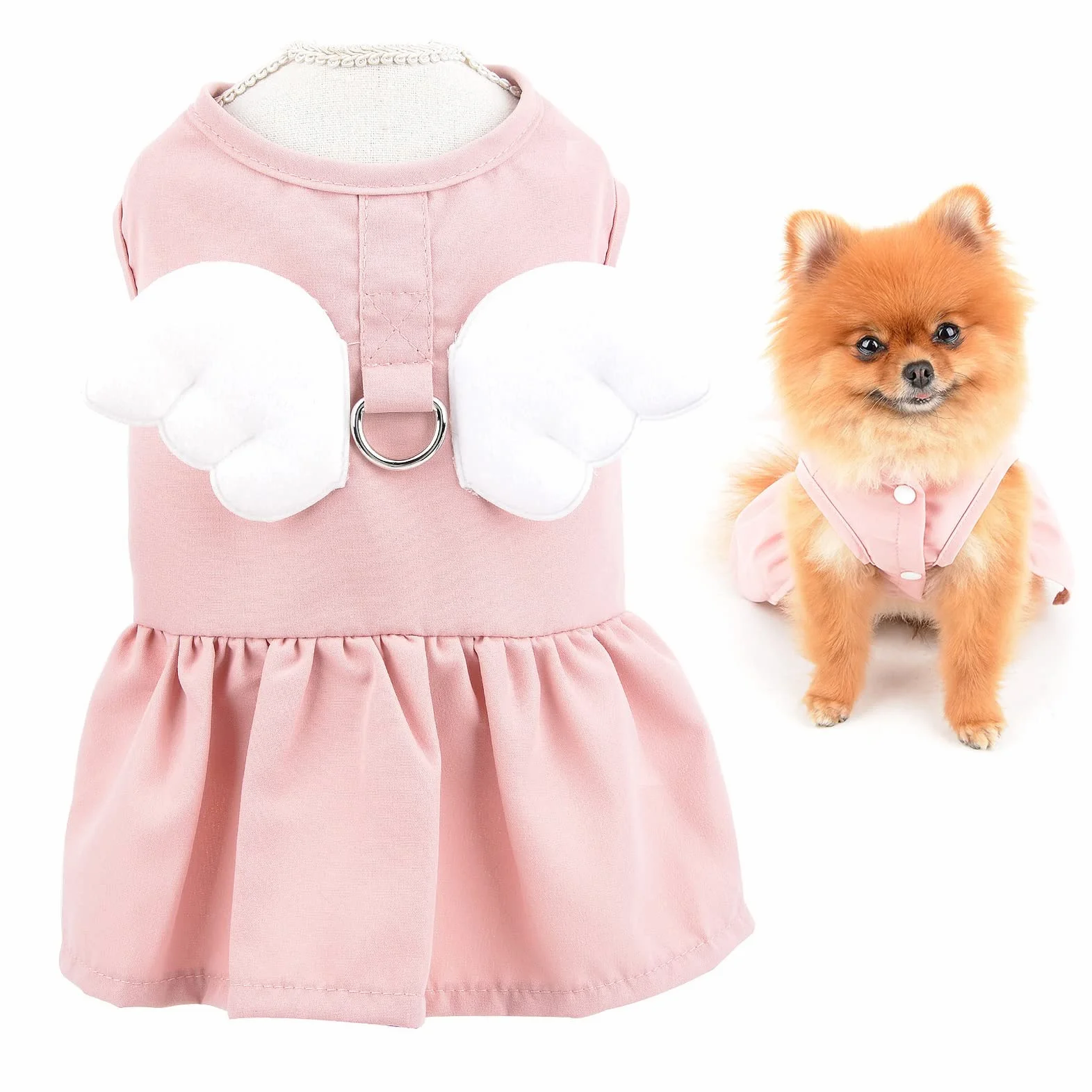 SMALLLEE_LUCKY_STORE Angel Wing vestito,set di pettorina per cani con anello a D, gonna per cuccioli, abbigliamento estate per animali di piccola taglia Yorkie Chihuahua, rosa, L