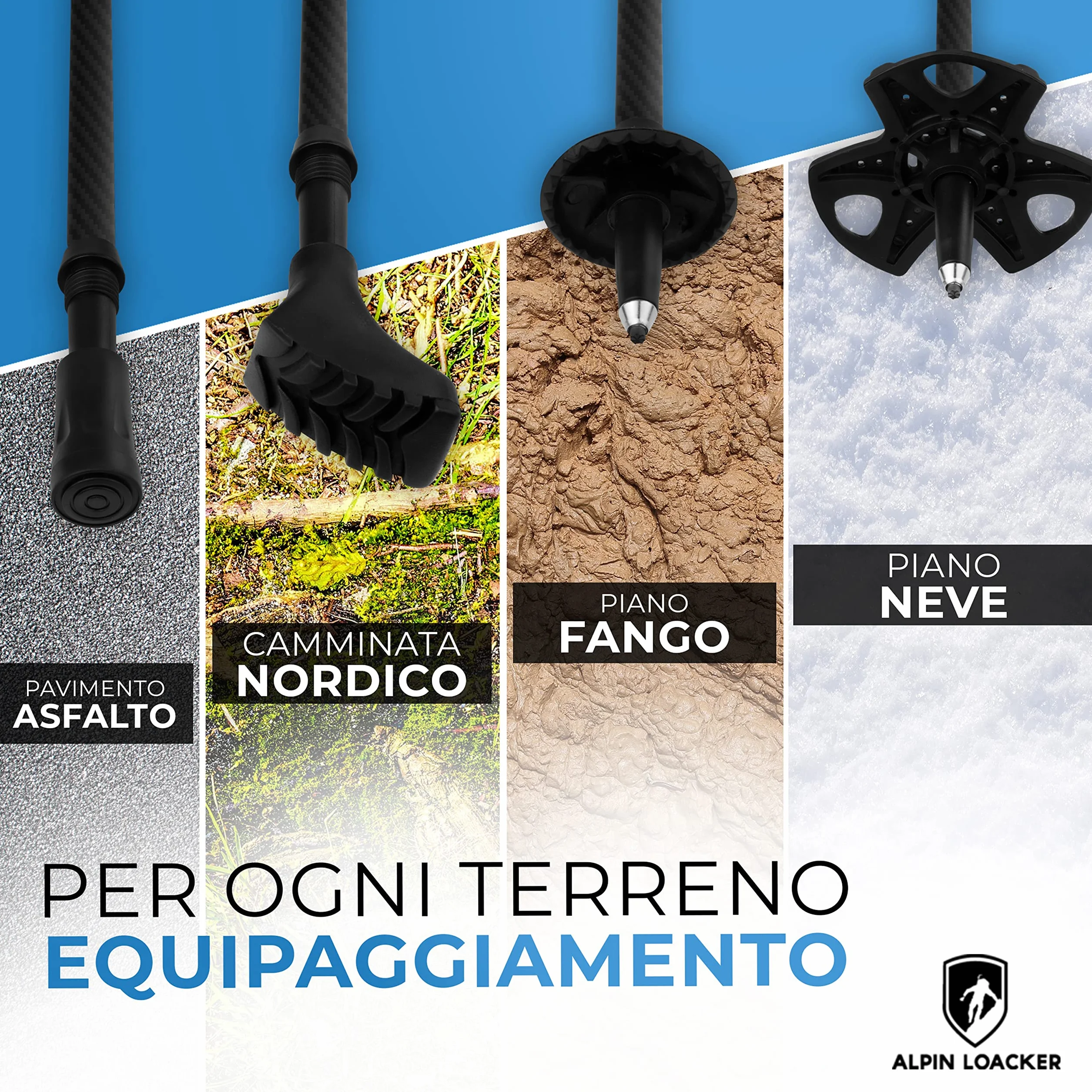 Alpin Loacker Bastoni da Trekking Telescopici Nordic Walking Alluminio Carbonio Donna Uomo
