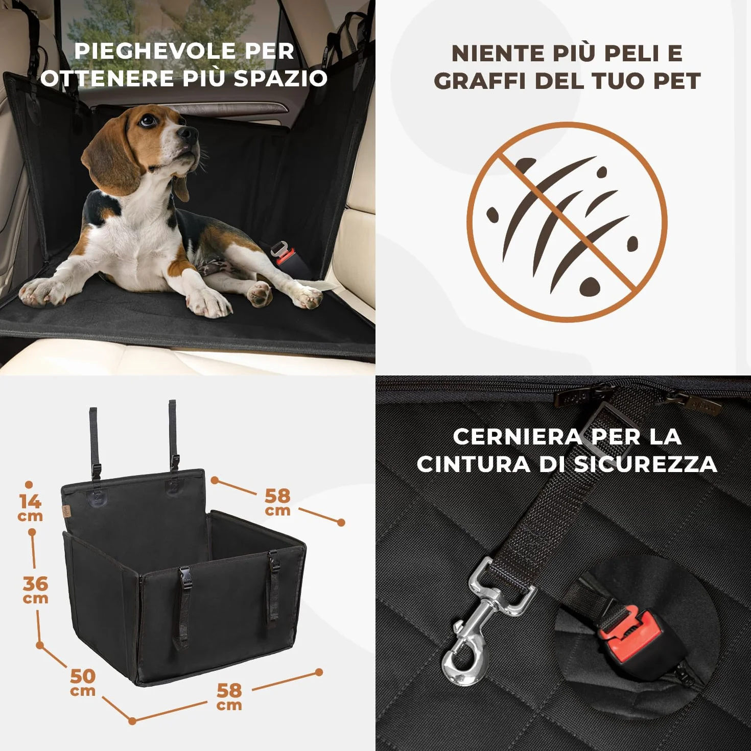 Seggiolino Auto Extra Stabile per Cani Piccoli e Medie - Rinforzato con 4 Cinghie Impermeabile per Sedile Posteriore