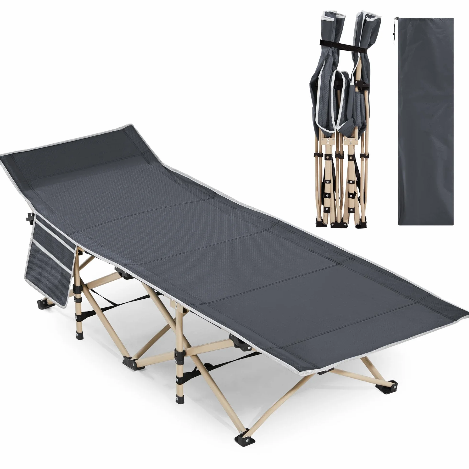 Yaheetech Lettino da Campeggio Pieghevole Brandina Portatile da Spiaggia con Borsa di Trasporto Pisolino Singolo Richiudibile Salvaspazio Giardino 186 x 66 x 52 cm Grigio