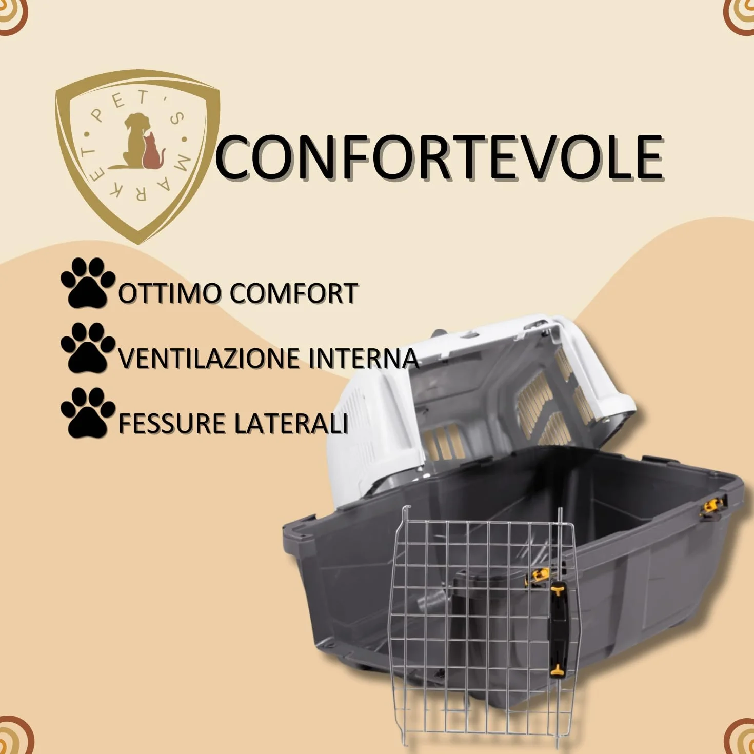 Pet’s Market Trasportino Skudo 3 Gatto Cane Rigido Sacchetti Igienici in Omaggio Accessorio da Viaggio Animali Porta in Ferro Fessure Conforme agli Standard Aerei (3 (60X40X39h))
