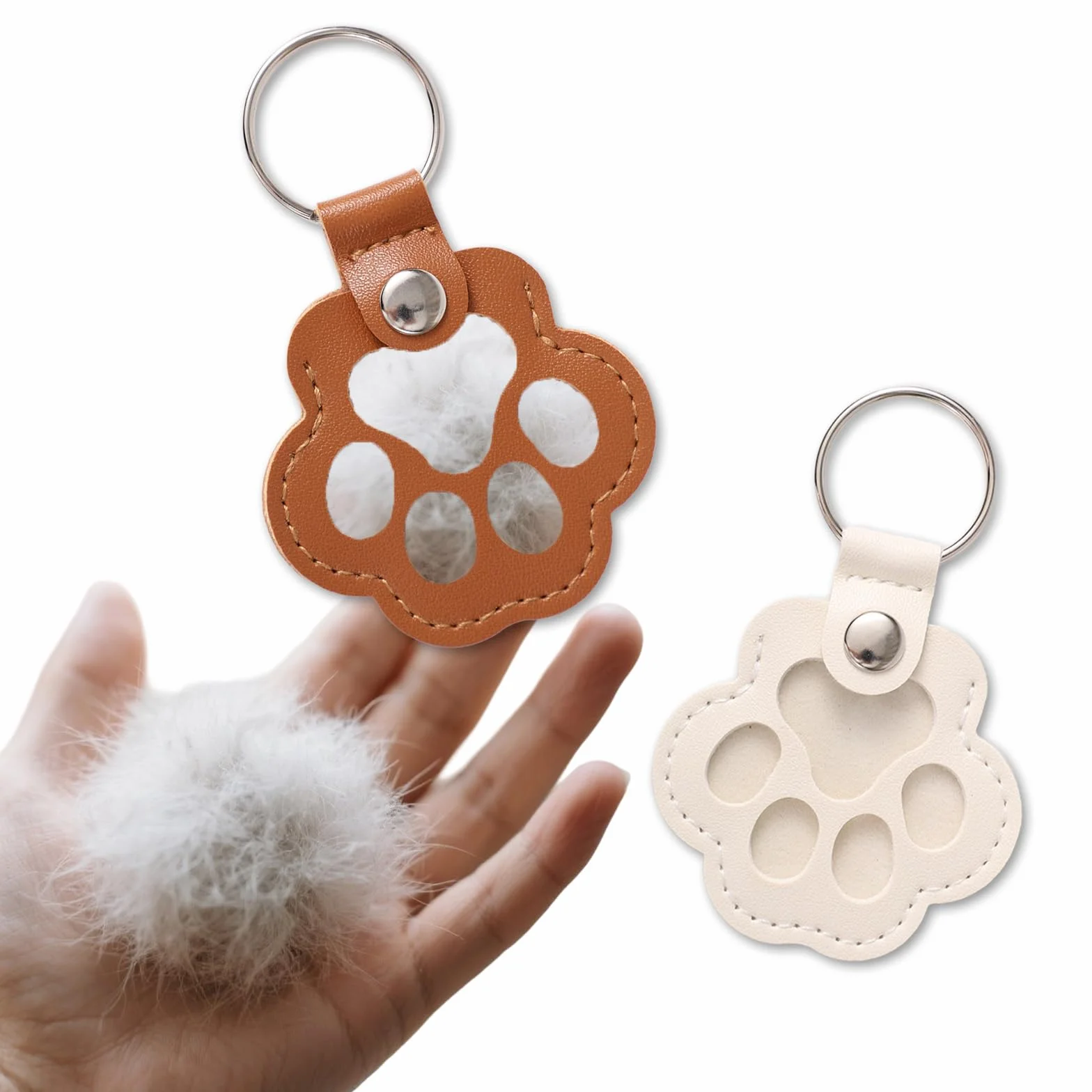 3pz Portachiavi per Peli di Animali, Portachiavi in Pelle a Forma Zampa Conservare Peli di Cani e Gatti Ricordo Commemorativo per la Raccolta Domestici (Bianco, Marrone Chiaro, Marrone Scuro)