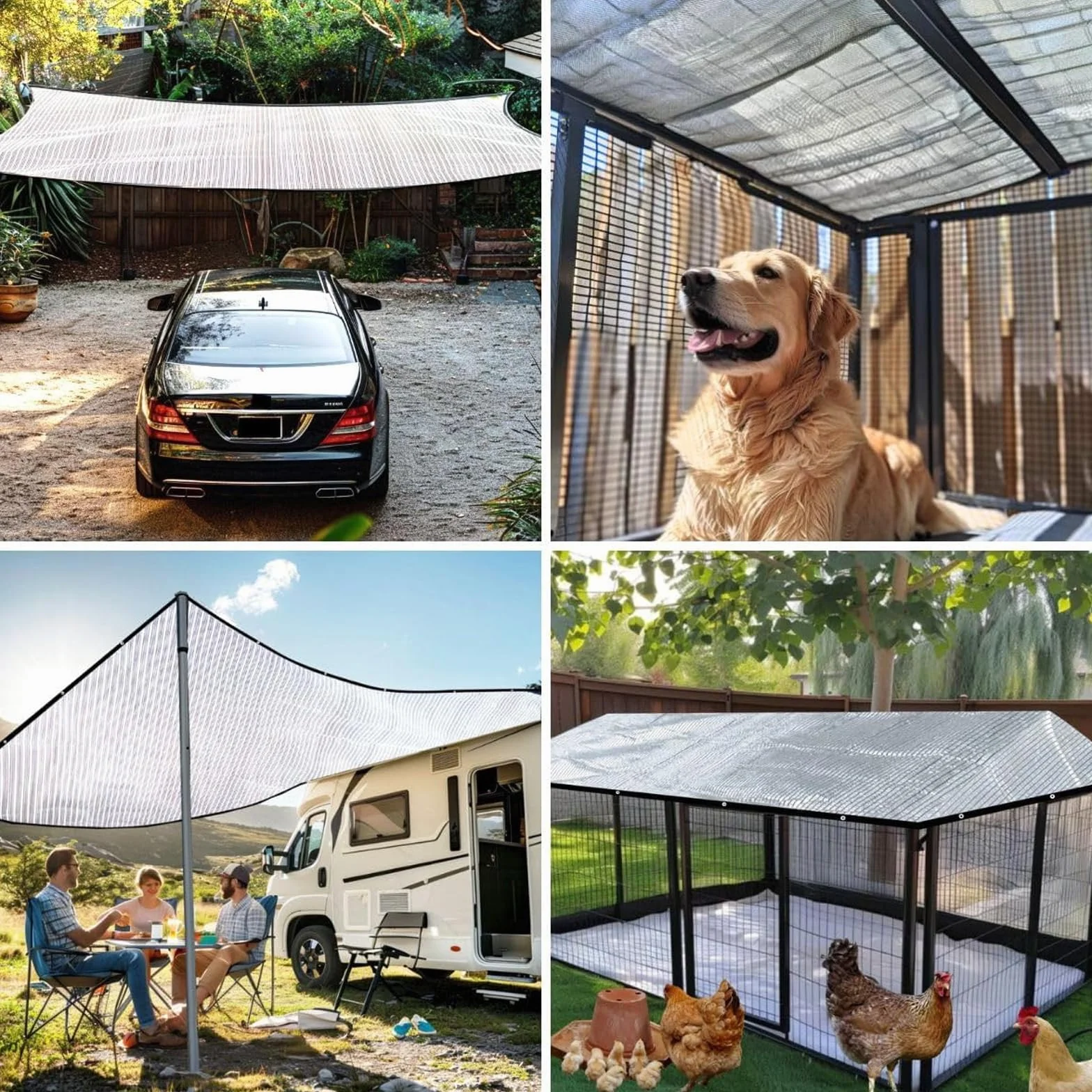 Rete Ombreggiante per Cani,Alluminio Riflettente Rete Ombreggiante 2x2m,Protezione Dal Calore con Occhielli,Adatto per Auto,Suv,Caravan,Strada,Campeggio