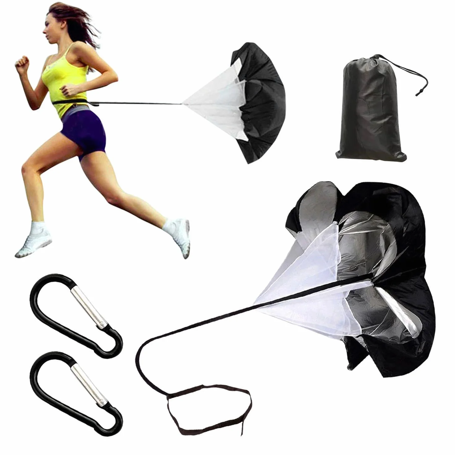 1 Ombrello di Resistenza E 2 Moschettoni, Accessori per L'Allenamento della Forza, Ombrello Fitness, Ombrello di Resistenza per L'Allenamento di Corsa