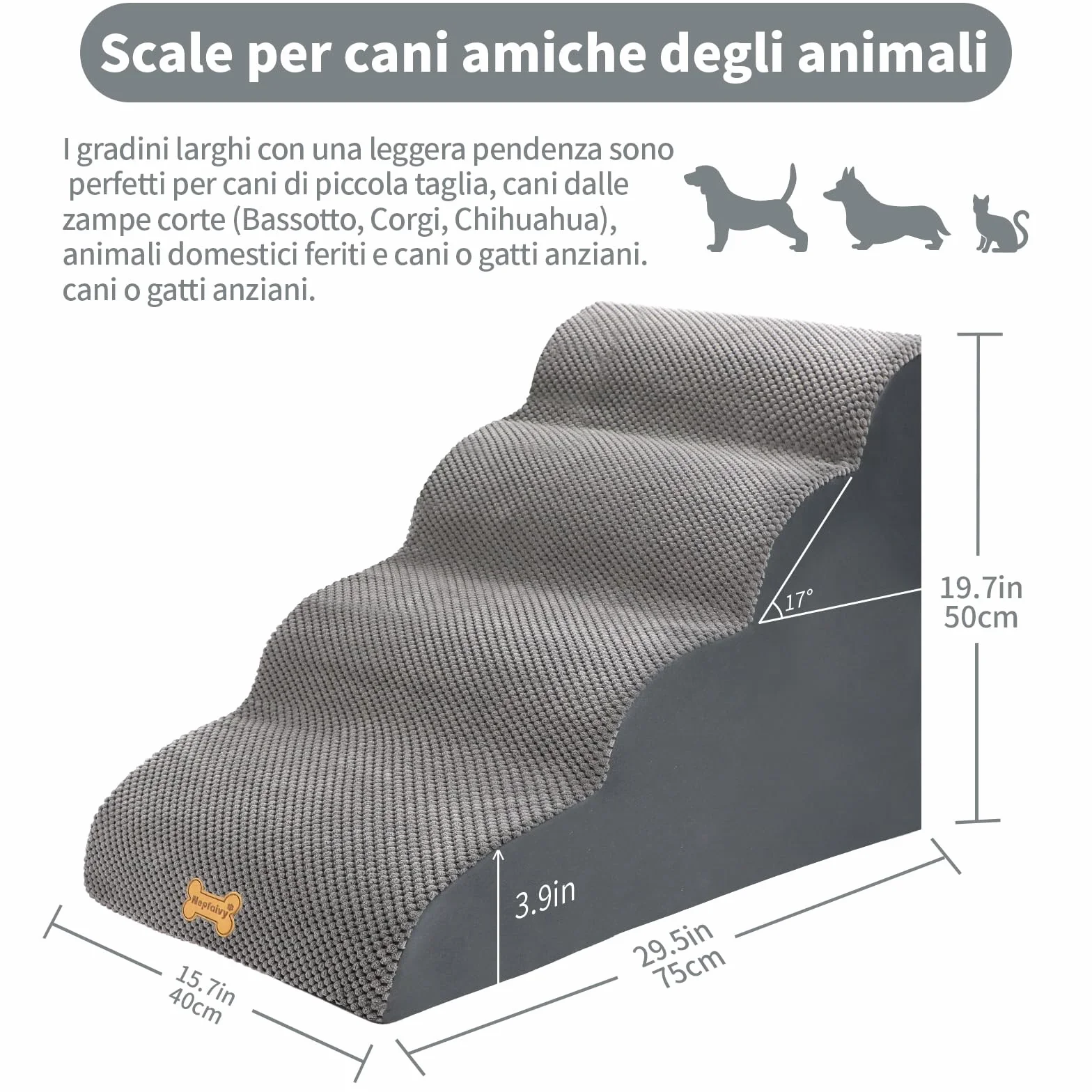 Scala per Cani di Piccola Taglia 4 Passi 75x50x40cm Rampa con Coperchio Rimovibile