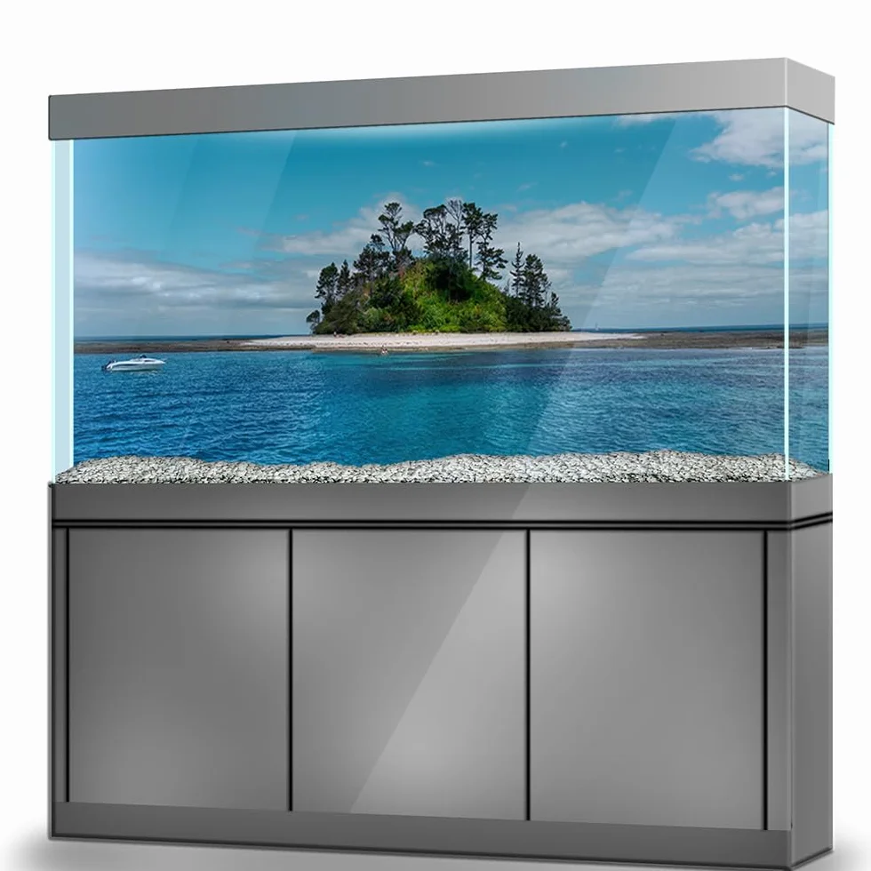 Adesivo per sfondo acquario, isola tropicale, autoadesivo, per terrario e rettili, poster decorativo (80 x 40 cm)