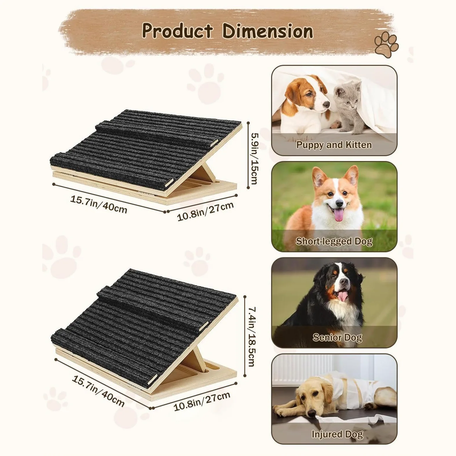 Rampa da Cani per Scale Scalini Cuccioli In Legno Regolabili Antiscivolo | Rampa Gatti Anziani per Amanti degli Animali Soggiorno Camera Studio Uso Quotidiano Appartamento